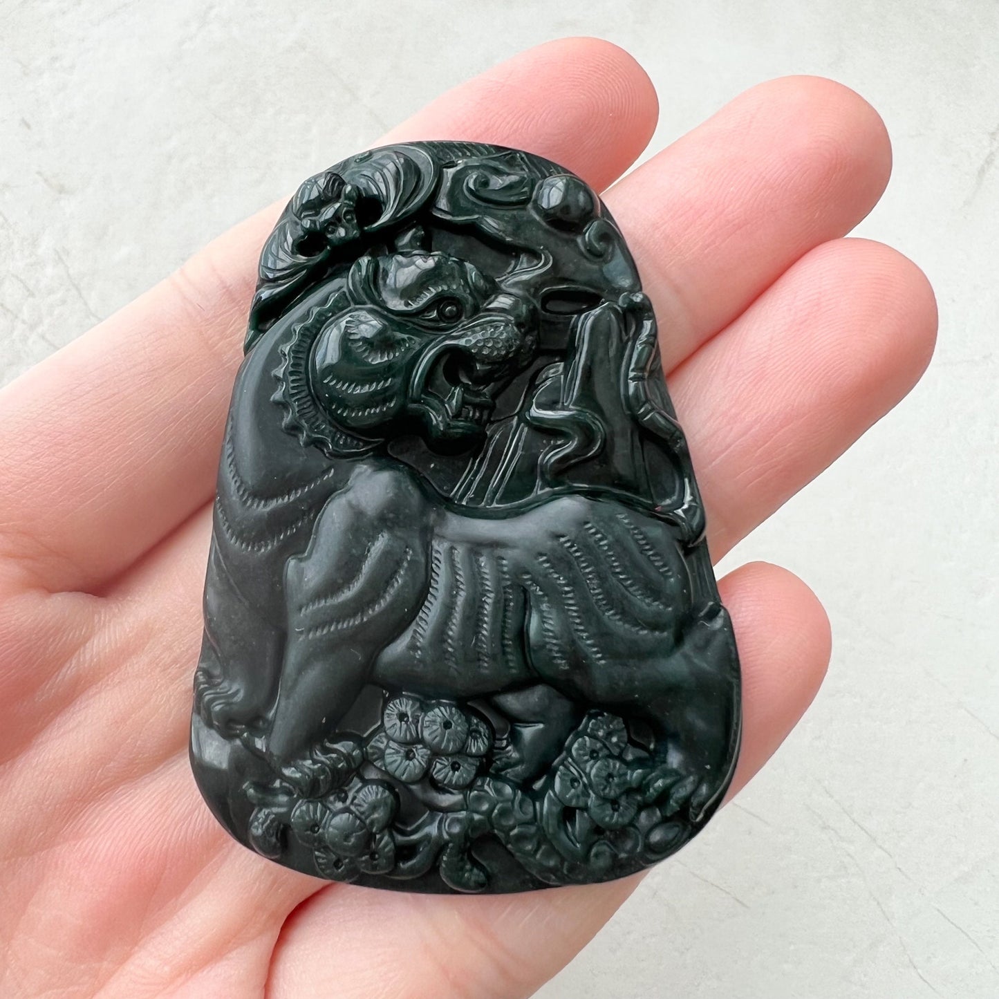 Black Jade Tiger, Jadeite Jade Omphacite, Chinese Zodiac Carved Pendant Necklace, LGG-1221-1646840030 - AriaDesignCollection