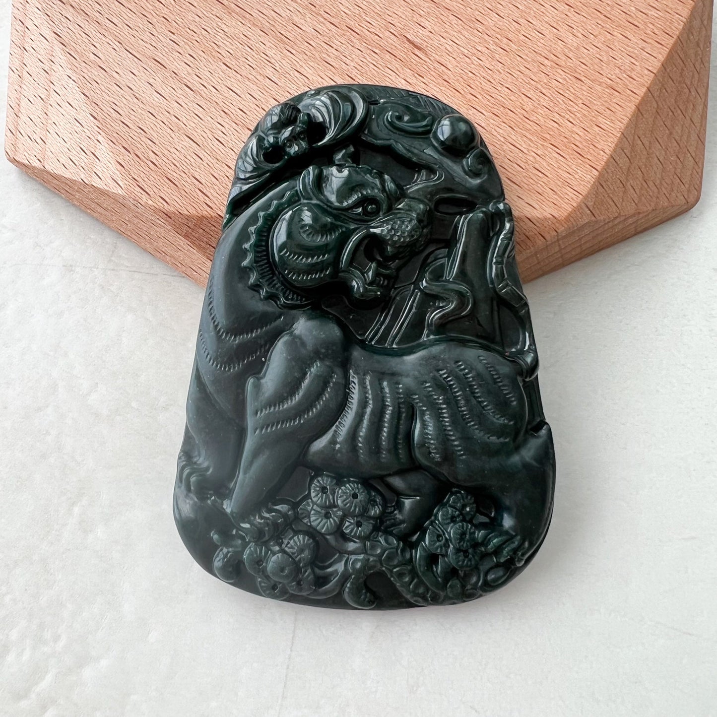 Black Jade Tiger, Jadeite Jade Omphacite, Chinese Zodiac Carved Pendant Necklace, LGG-1221-1646840030 - AriaDesignCollection