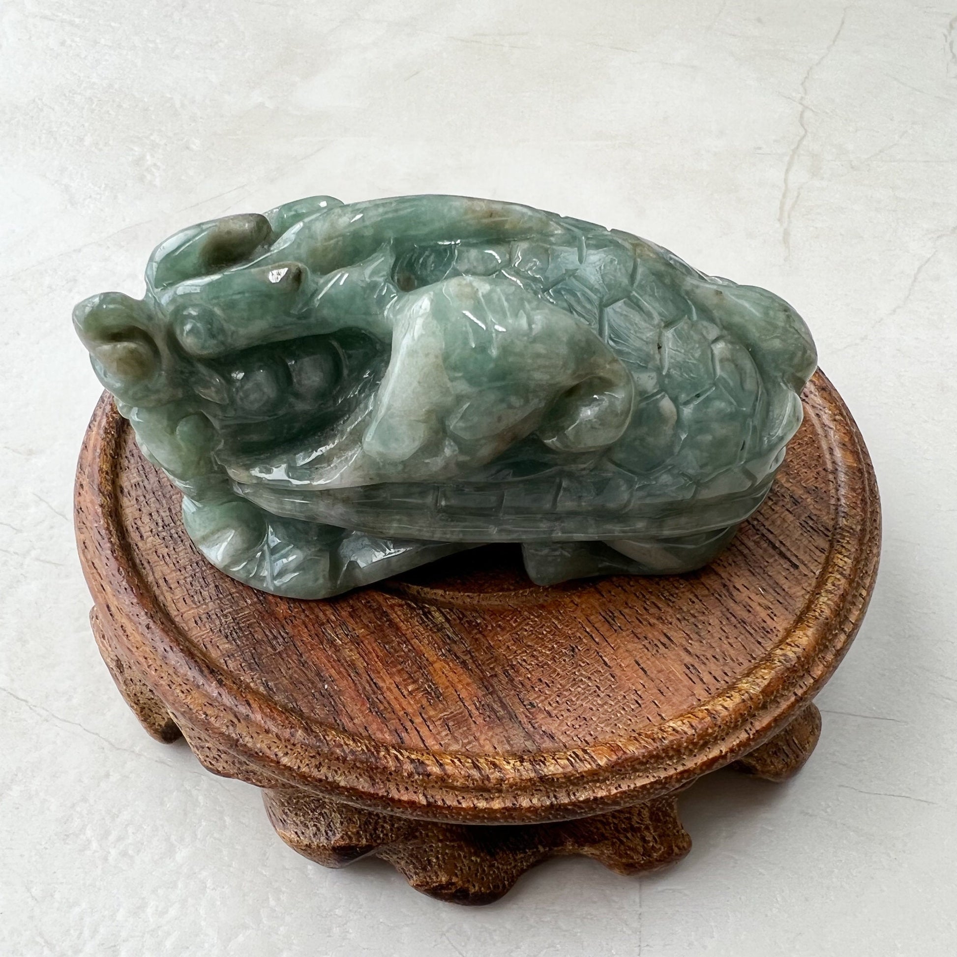 Jadeite Jade Dragon Turtle Chinese Zodiac Hand Carved Feng Shui Ornament, YJ-0921-0061216 - AriaDesignCollection