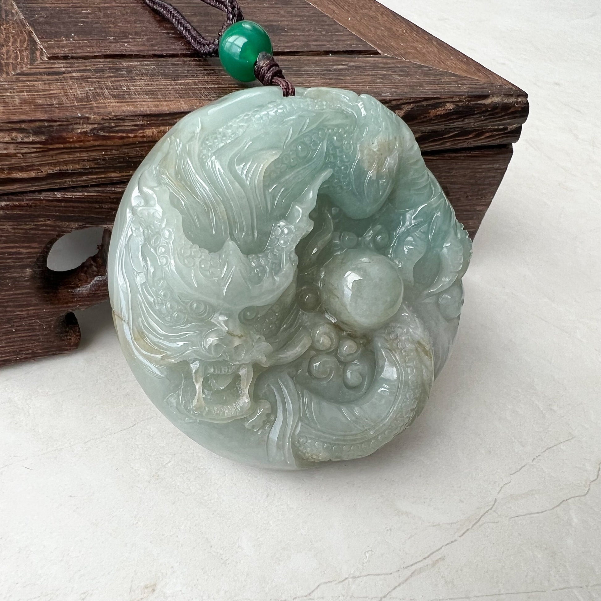 Green Jadeite Jade Dragon Chinese Zodiac Hand Carved Pendant Necklace, YJ-0921-0170707 - AriaDesignCollection