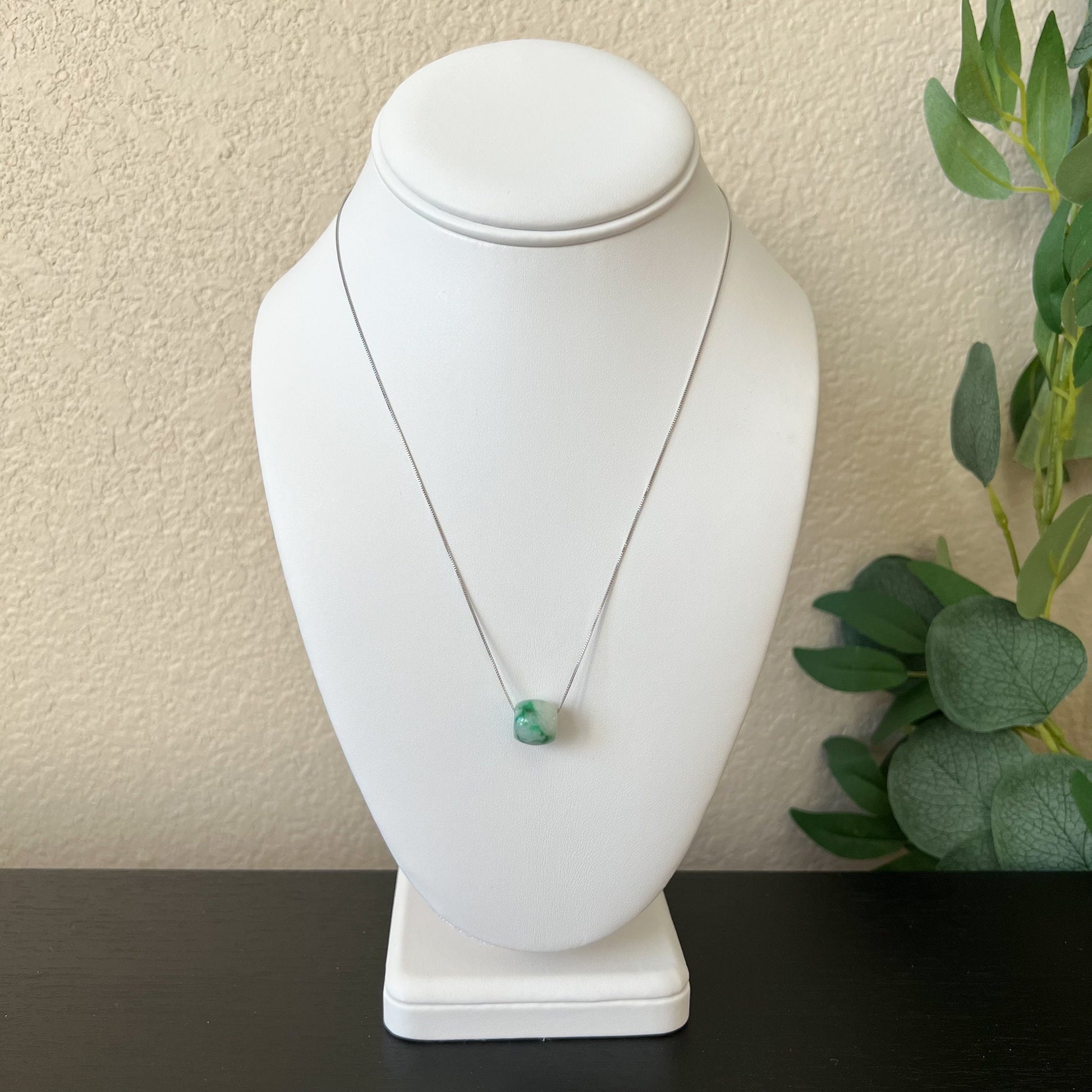Jadeite Jade Barrel Ball Minimalist Necklace, Green Jade Necklace, Green Jade Pendant, FSX-0921-KDS31689 - AriaDesignCollection