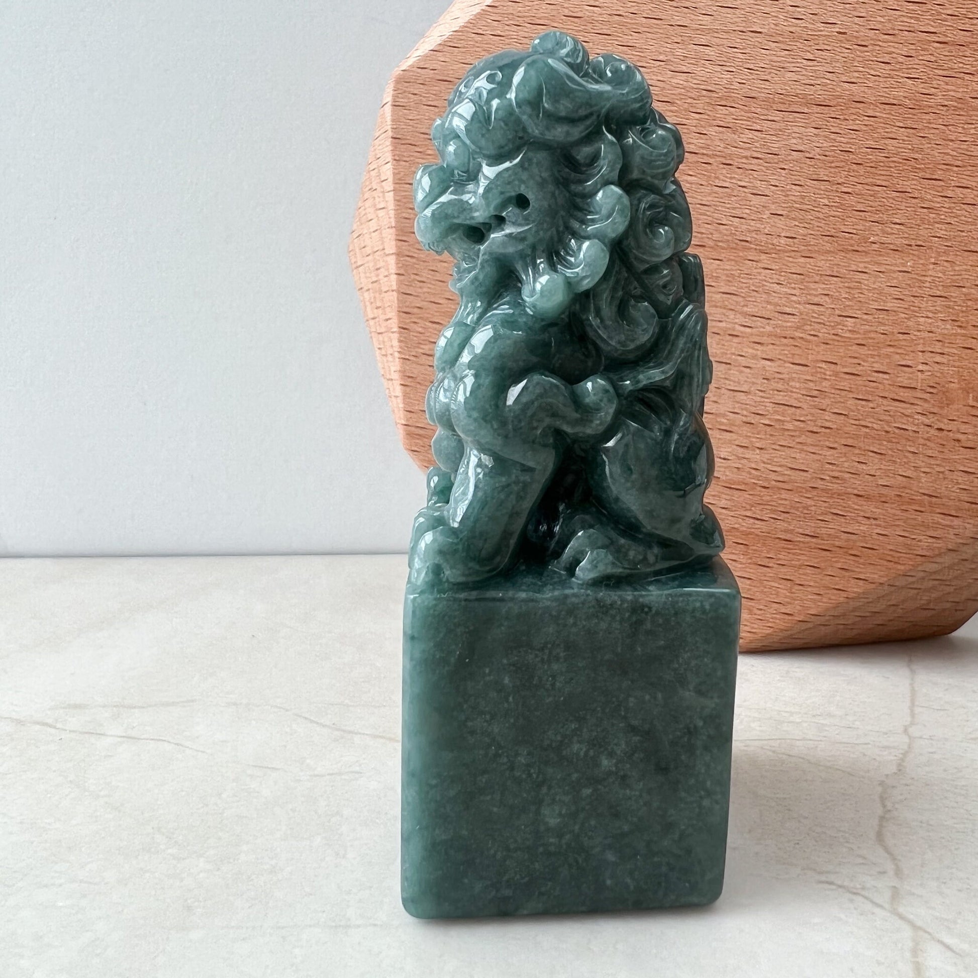 Jadeite Jade Lion, Foo Dog, Chinese Guardian Lion, Chinese Hand Carved Statue, Figurine, Display, Decoration, Green Jade,ZYF-1221-1646801224 - AriaDesignCollection