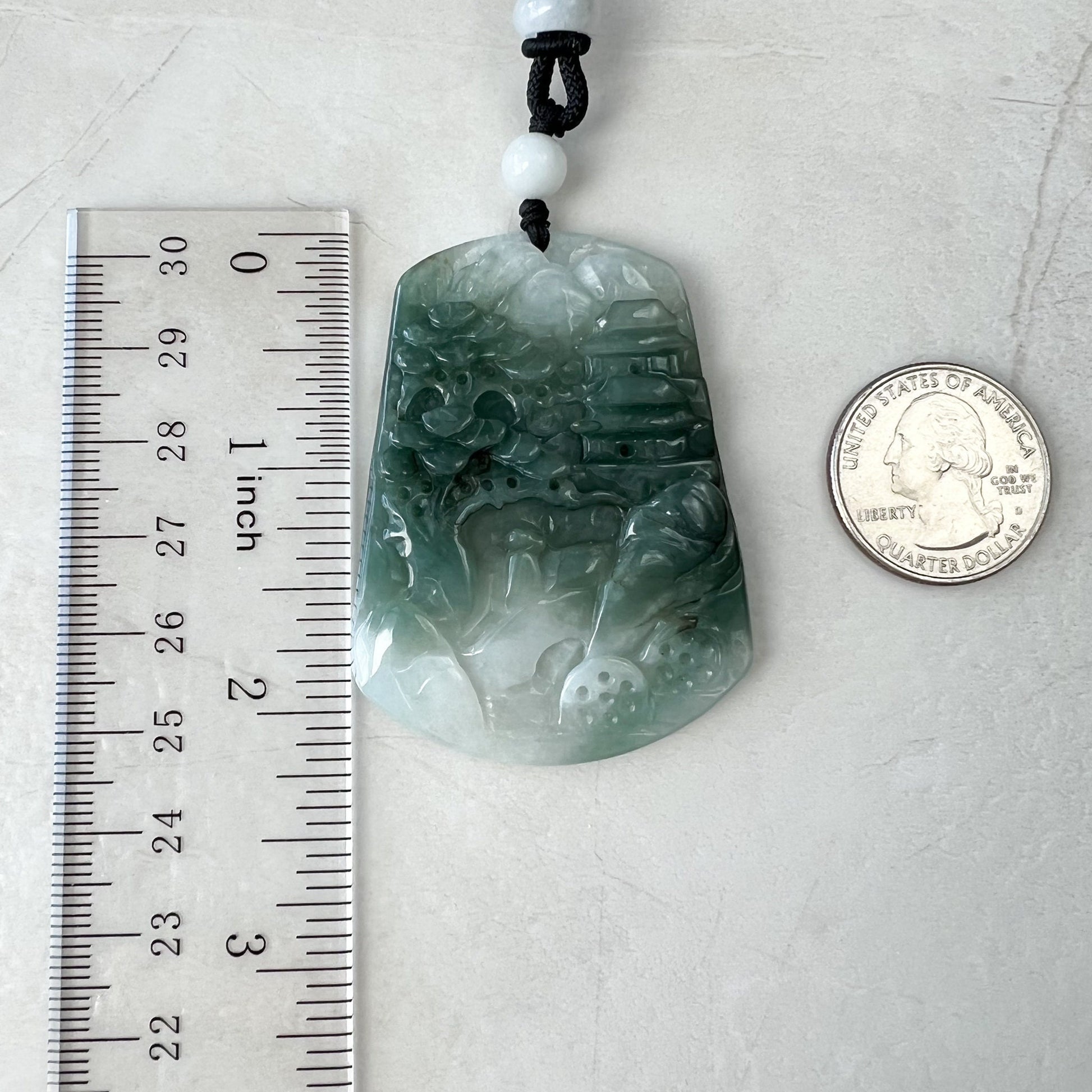 Jadeite Jade Tree Landscape Mountain Forest River Scenery Hand Carved Pendant Necklace, YJ-0921-0137879 - AriaDesignCollection