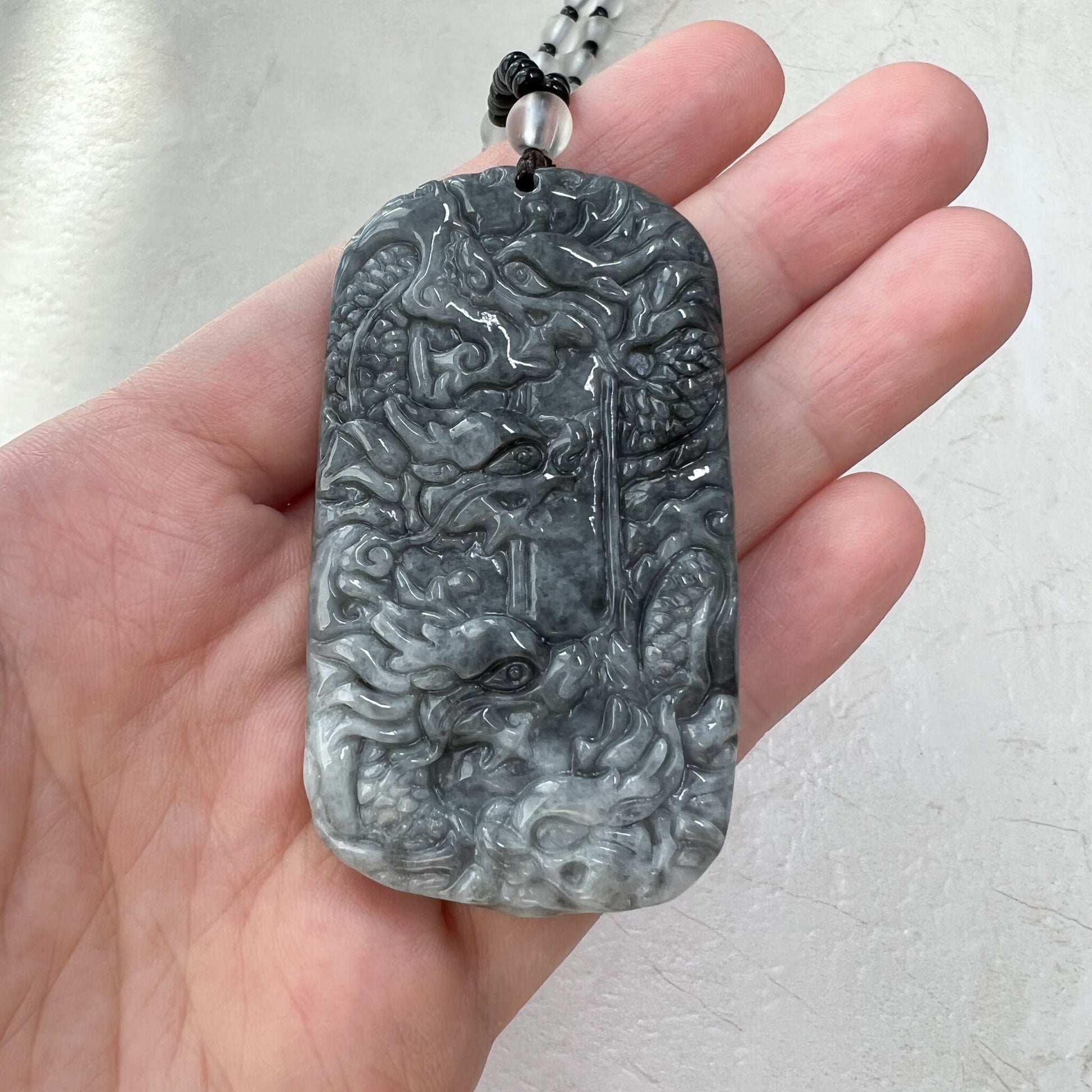 Black Jade 9 Dragon Jadeite Jade Chinese Zodiac Hand Carved Pendant Necklace, YJ-0921-0165373 - AriaDesignCollection