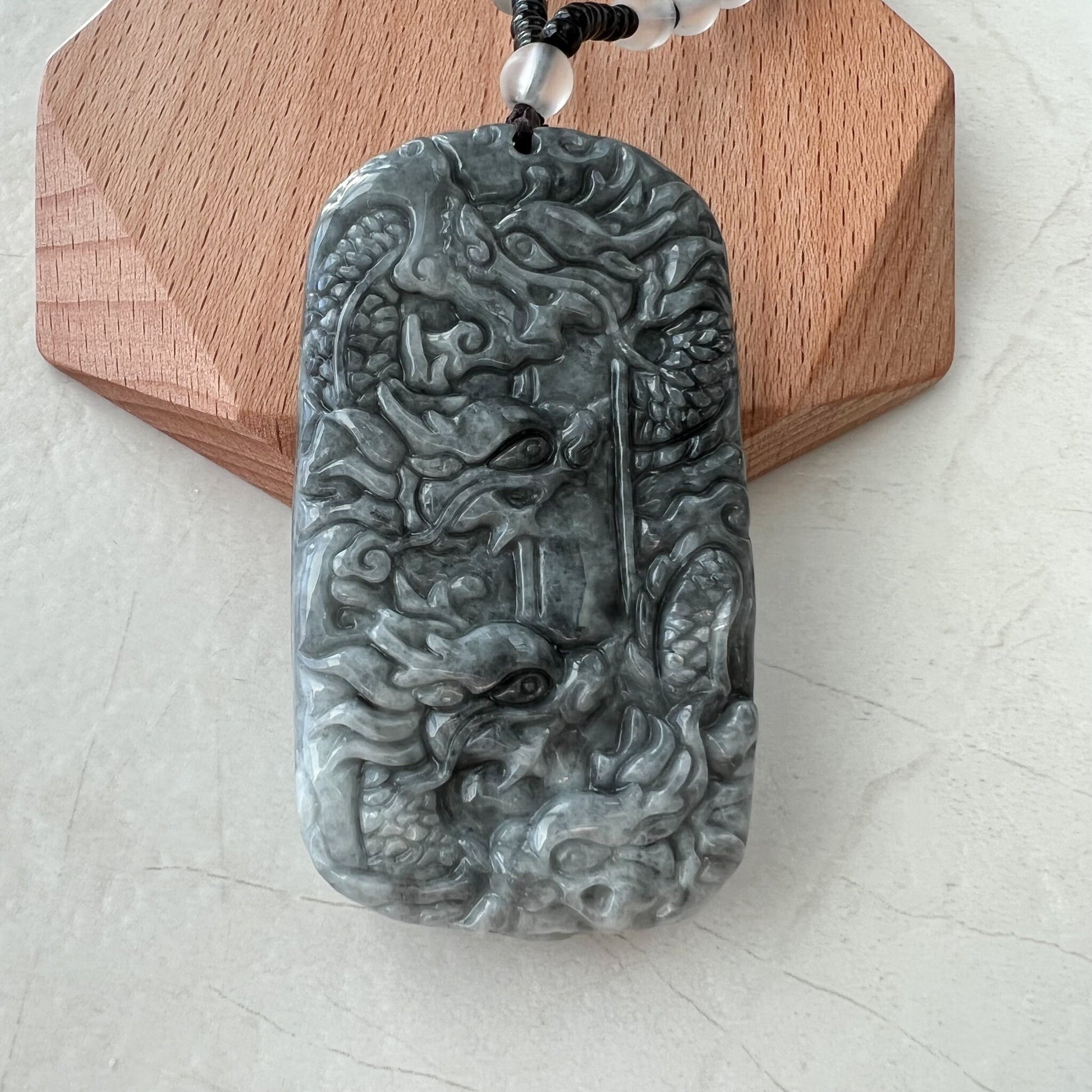 Black Jade 9 Dragon Jadeite Jade Chinese Zodiac Hand Carved Pendant Necklace, YJ-0921-0165373 - AriaDesignCollection