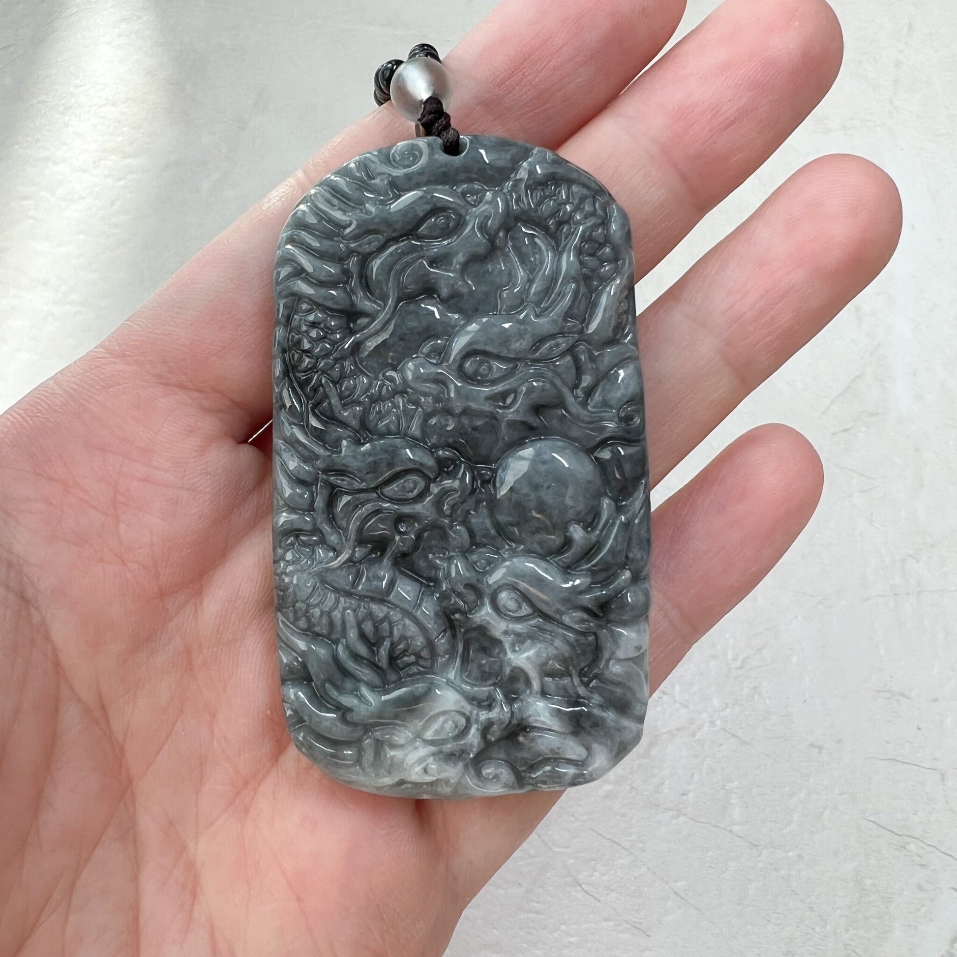 Black Jade 9 Dragon Jadeite Jade Chinese Zodiac Hand Carved Pendant Necklace, YJ-0921-0165373 - AriaDesignCollection