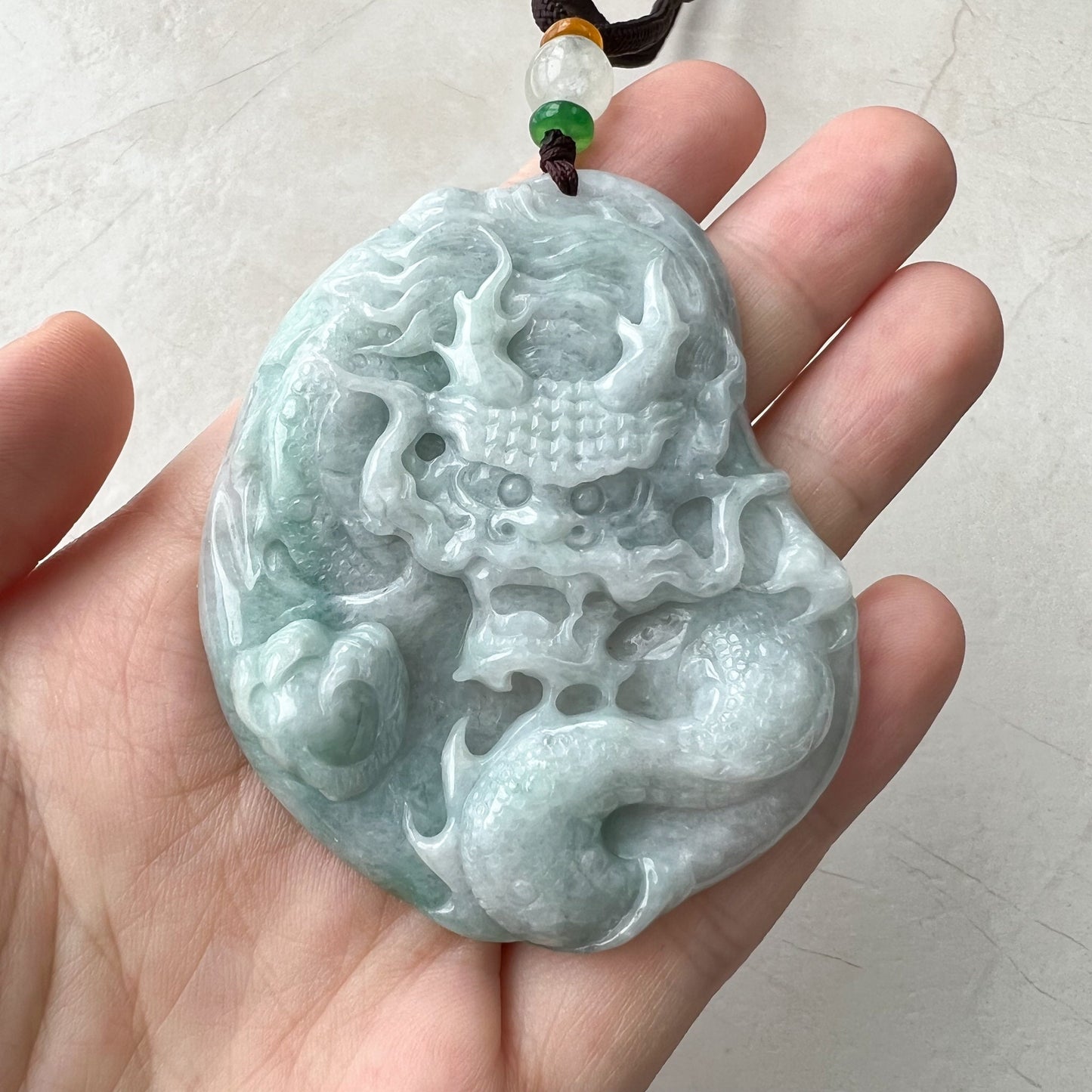 Large Green Jadeite Jade Dragon Chinese Zodiac Hand Carved Pendant Necklace, YJ-0921-0338655 - AriaDesignCollection