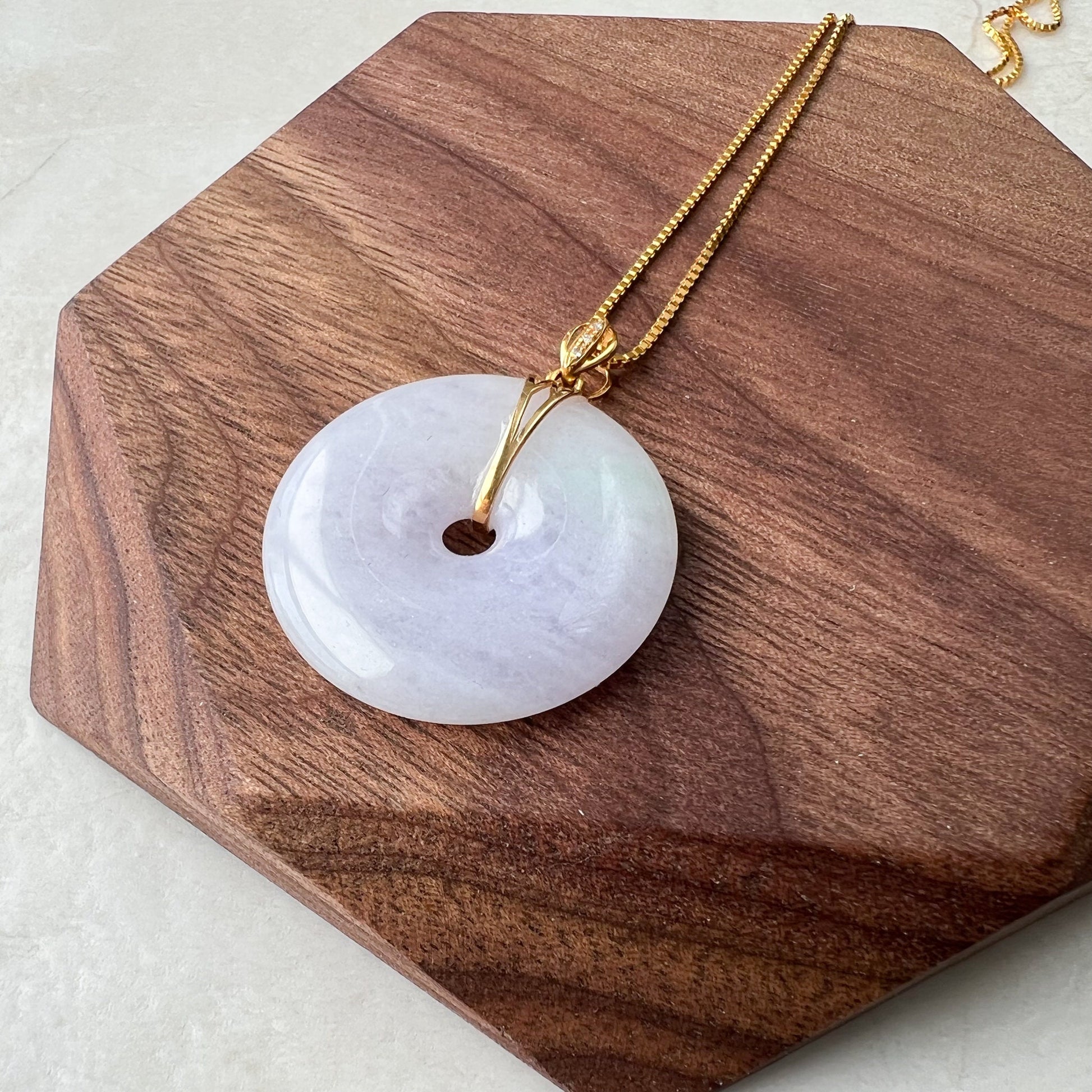 Purple Jade Donut, Jadeite Jade, 18K Gold Bail, Lavender, Pendant Necklace, CZ-0621-1646980527 - AriaDesignCollection