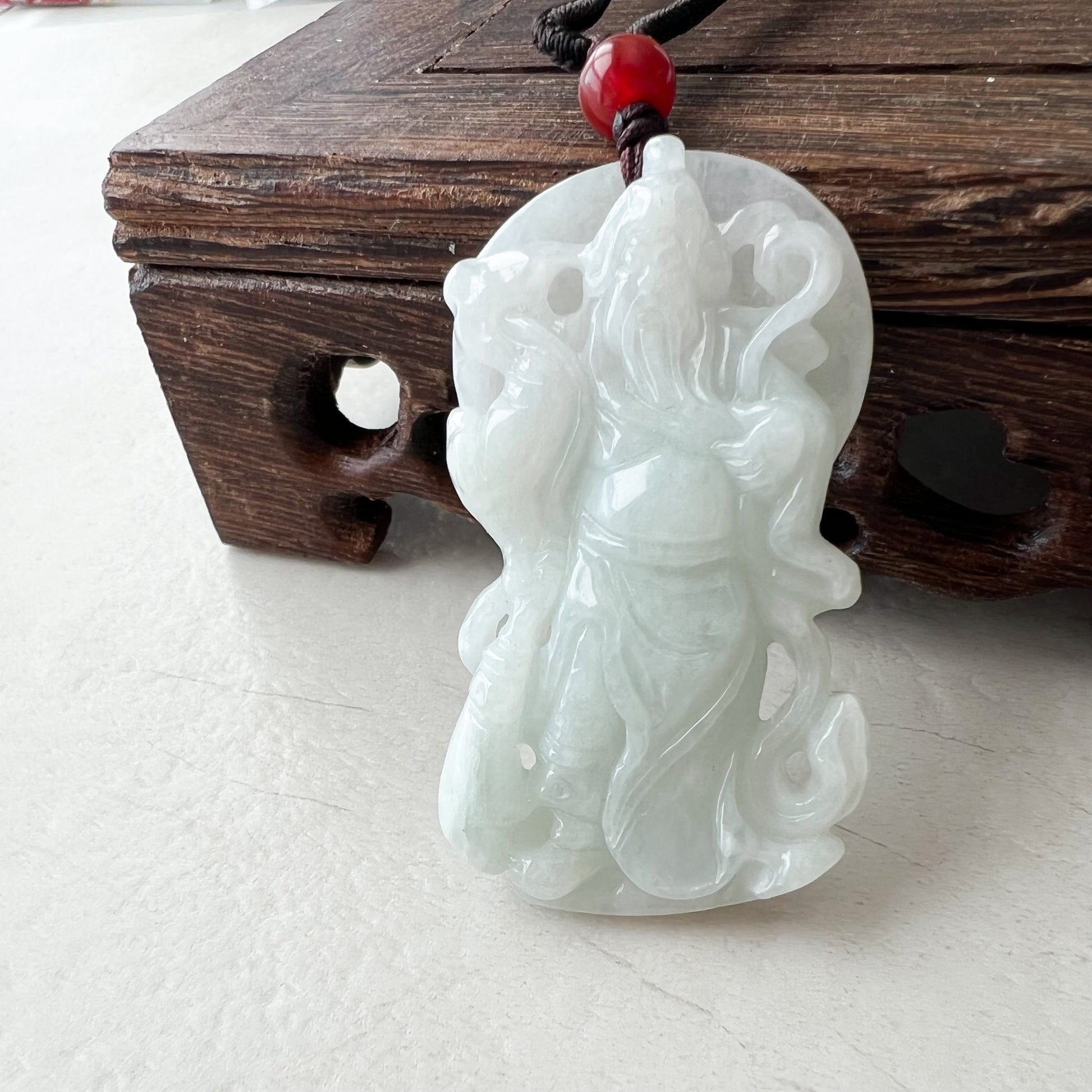 RESERVED FOR J White Jadeite Jade Guan Yu Guan Gong Carved Pendant Necklace, YJ-1221-0233722 - AriaDesignCollection