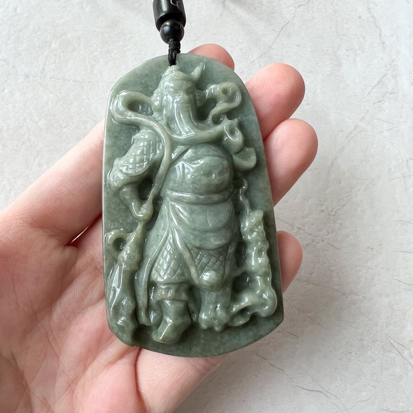 Large Green Jadeite Jade Guan Yu Guan Gong Carved Pendant Necklace, YJ-0621-0227652 - AriaDesignCollection