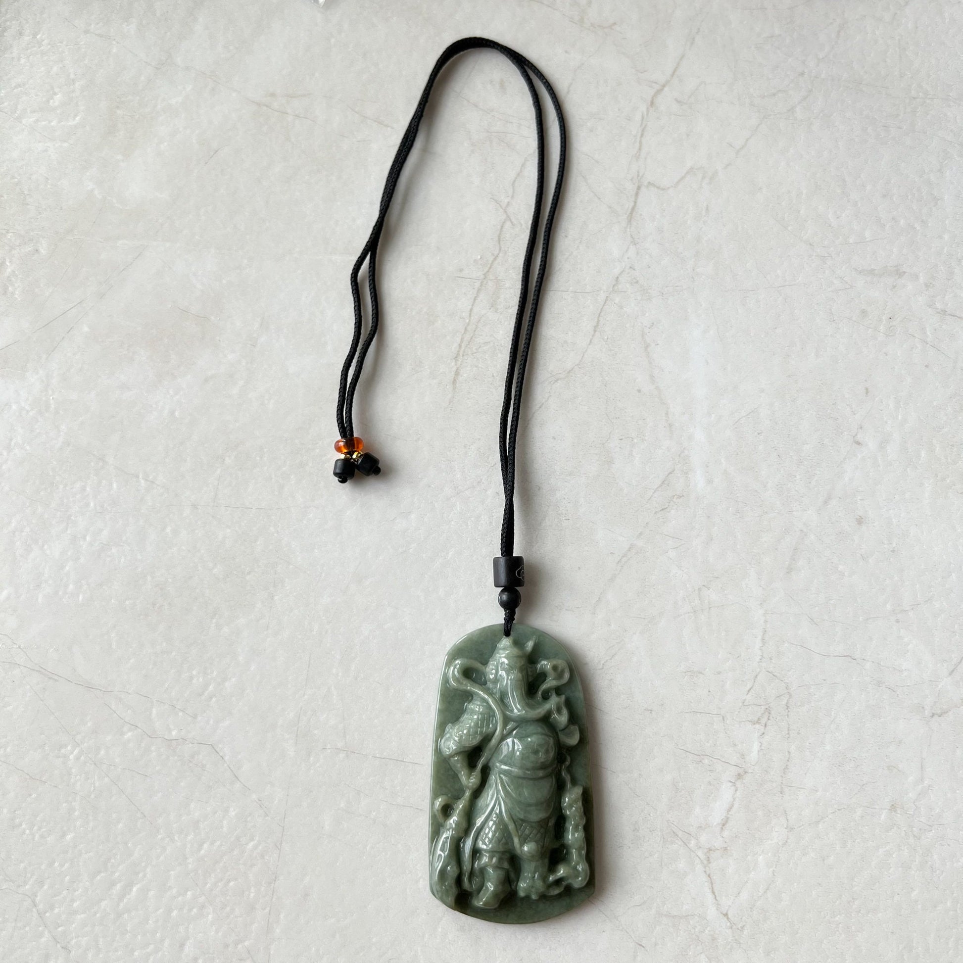 Large Green Jadeite Jade Guan Yu Guan Gong Carved Pendant Necklace, YJ-0621-0227652 - AriaDesignCollection