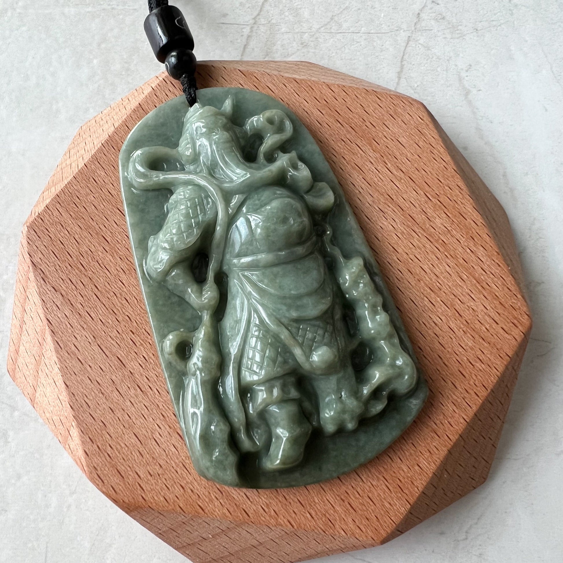 Large Green Jadeite Jade Guan Yu Guan Gong Carved Pendant Necklace, YJ-0621-0227652 - AriaDesignCollection