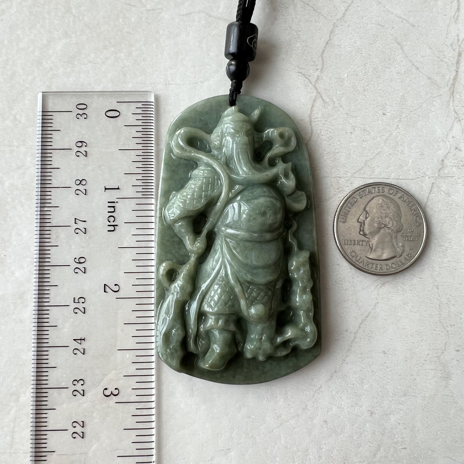 Large Green Jadeite Jade Guan Yu Guan Gong Carved Pendant Necklace, YJ-0621-0227652 - AriaDesignCollection