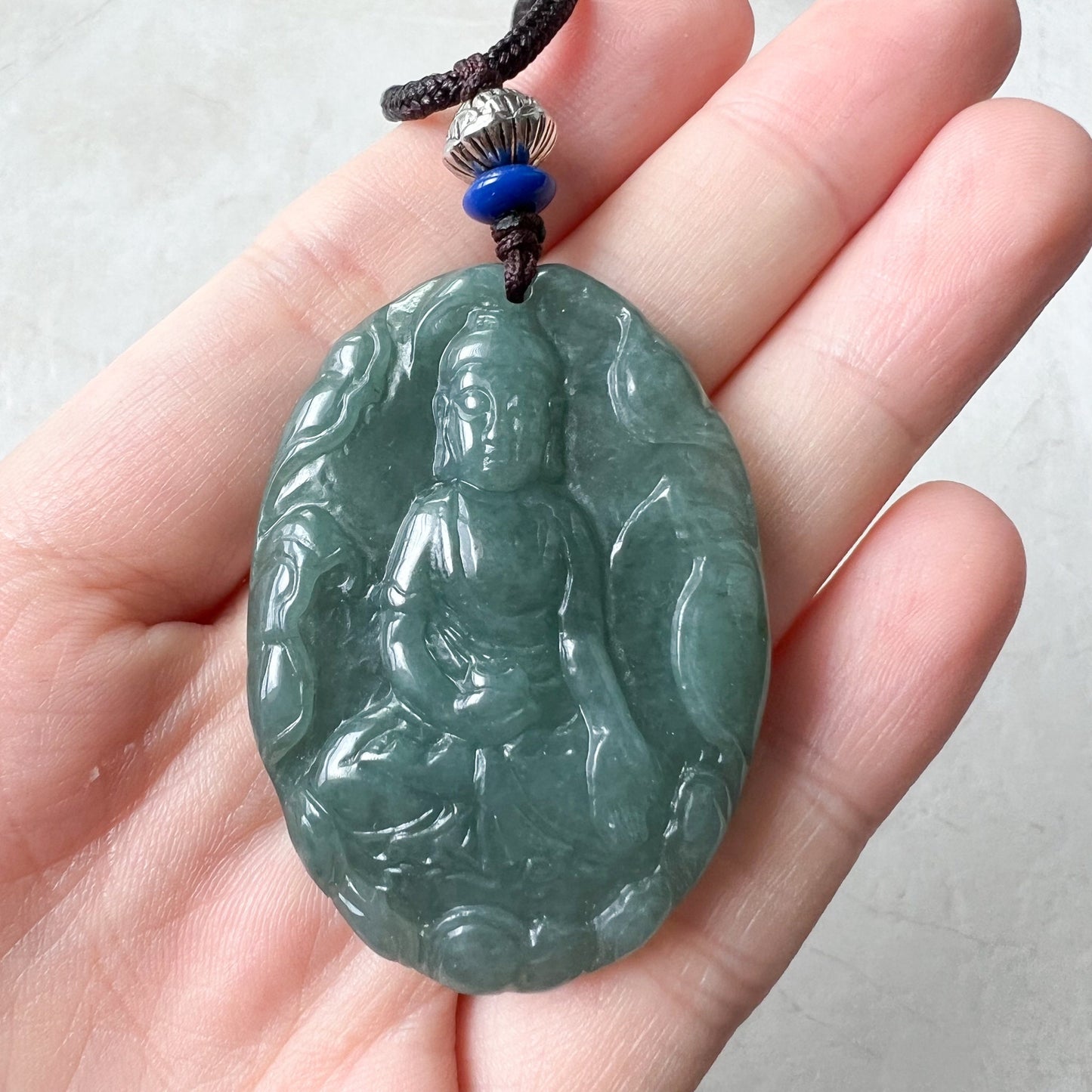 Jadeite Jade Amitabha Buddha Amita Amida Green Carved Pendant Necklace, YJ-1221-0252014 - AriaDesignCollection