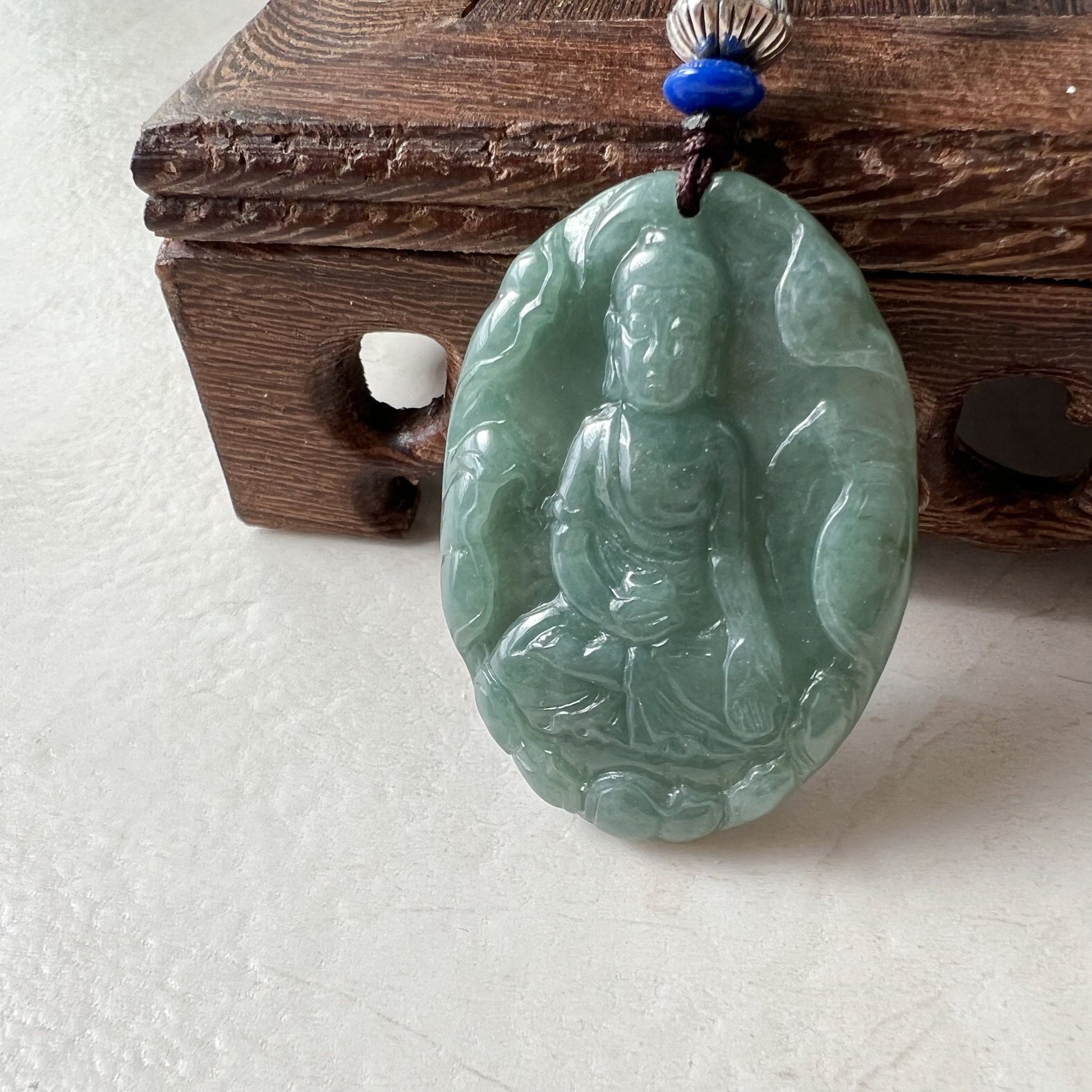 Jadeite Jade Amitabha Buddha Amita Amida Green Carved Pendant Necklace, YJ-1221-0252014 - AriaDesignCollection