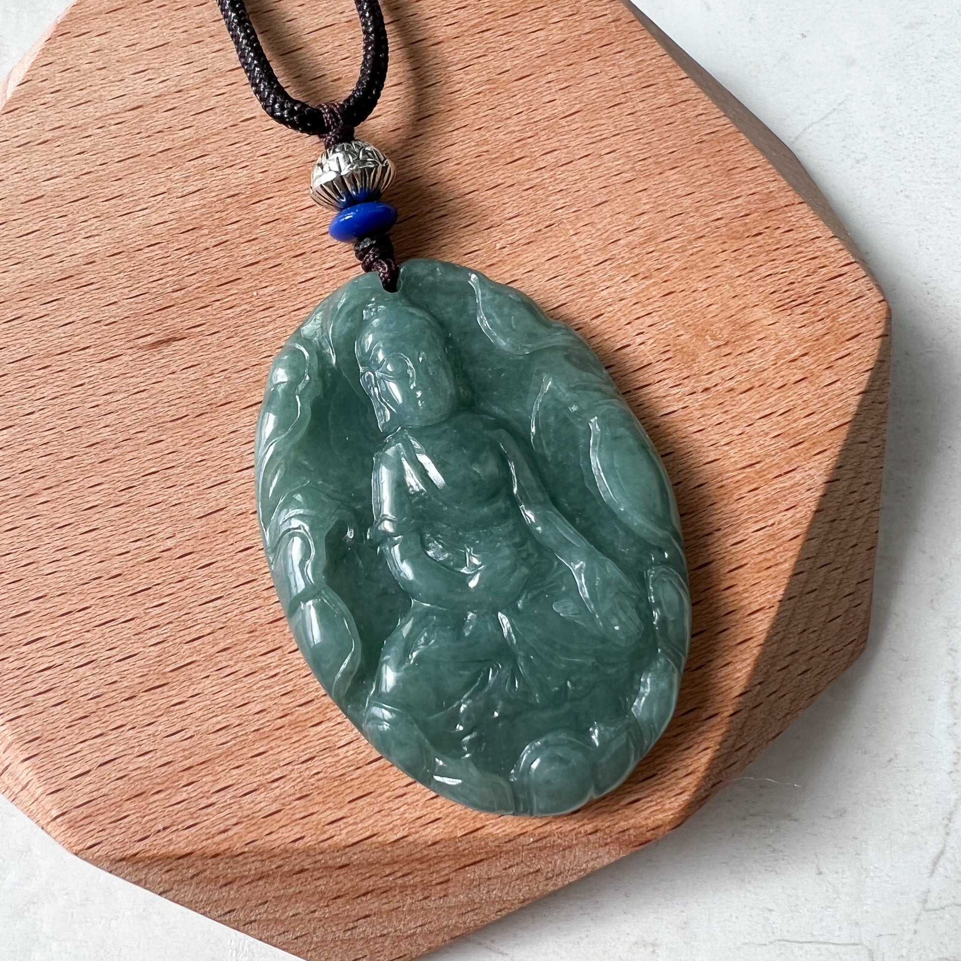 Jadeite Jade Amitabha Buddha Amita Amida Green Carved Pendant Necklace, YJ-1221-0252014 - AriaDesignCollection