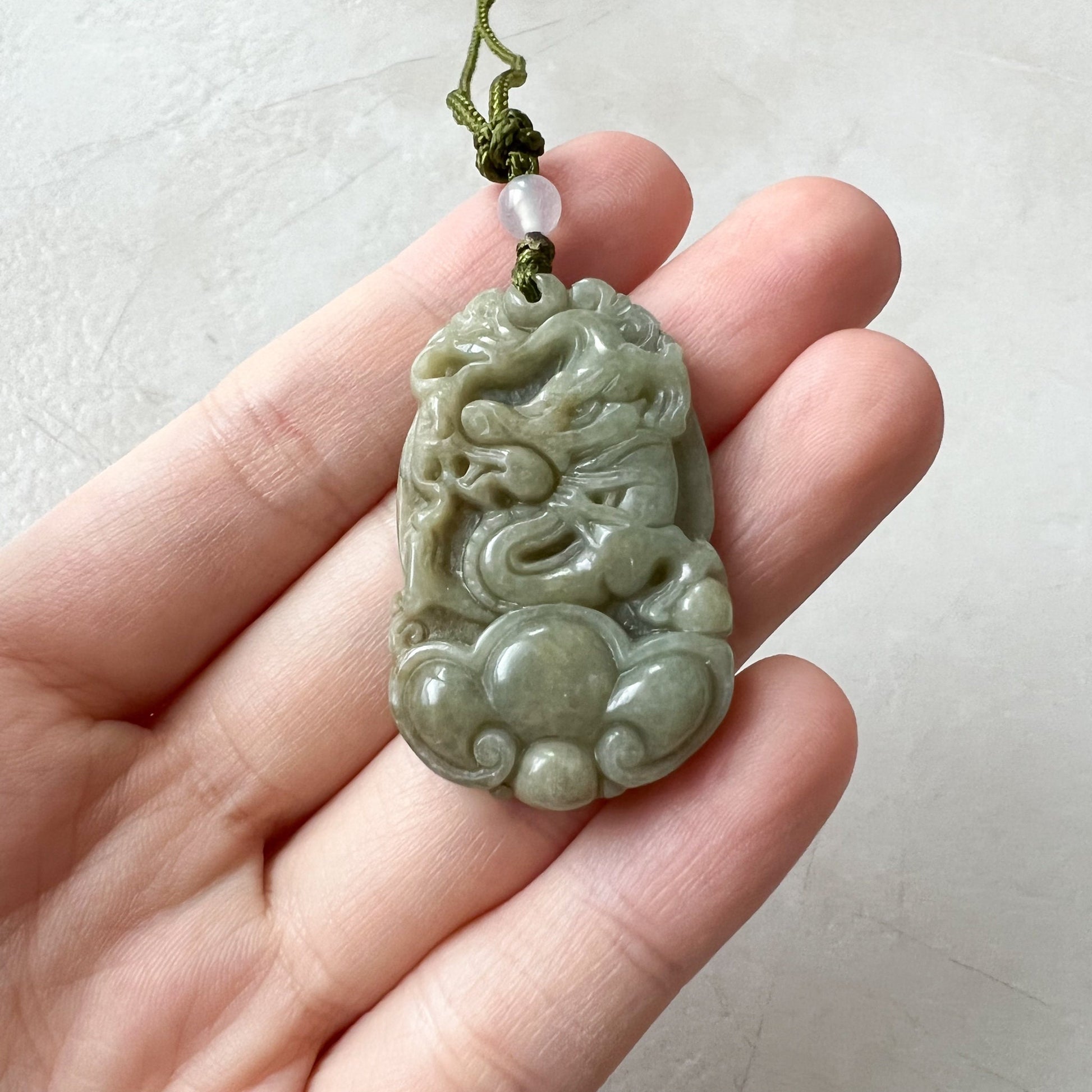 Jadeite Jade Dragon Chinese Zodiac Carved Pendant Necklace, YW-0110-1646605491 - AriaDesignCollection