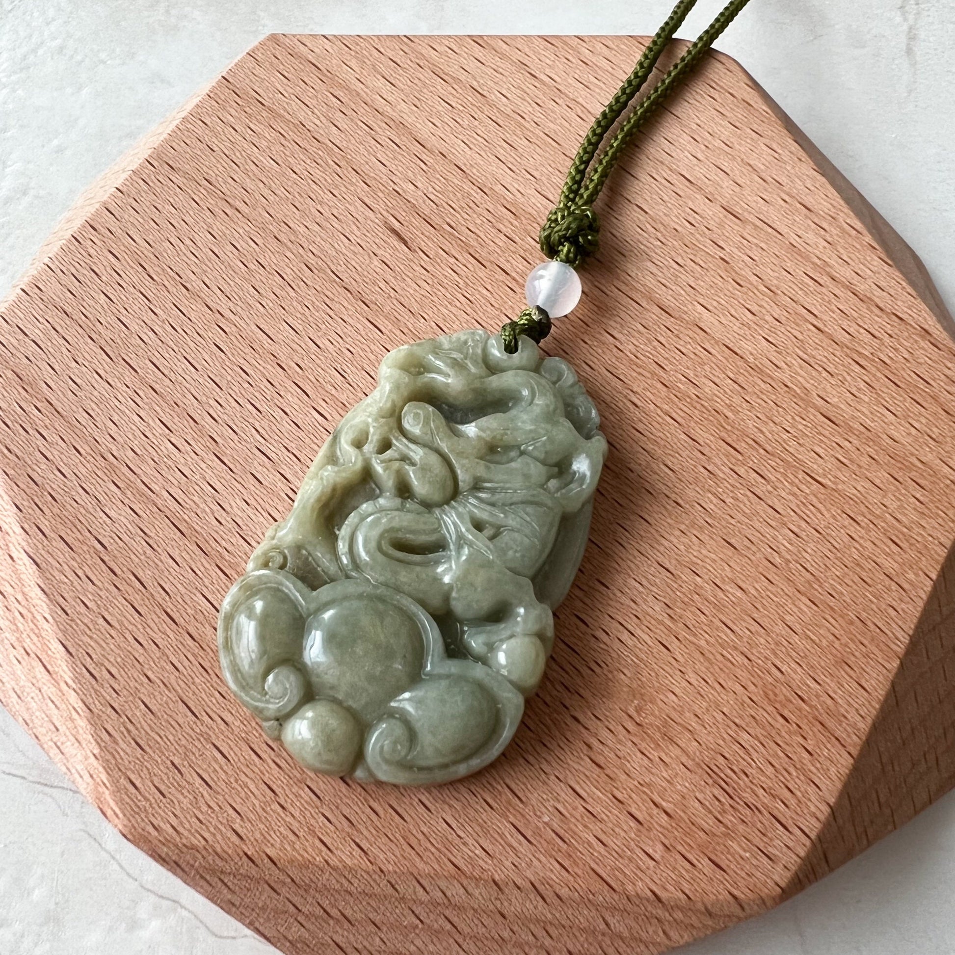 Jadeite Jade Dragon Chinese Zodiac Carved Pendant Necklace, YW-0110-1646605491 - AriaDesignCollection