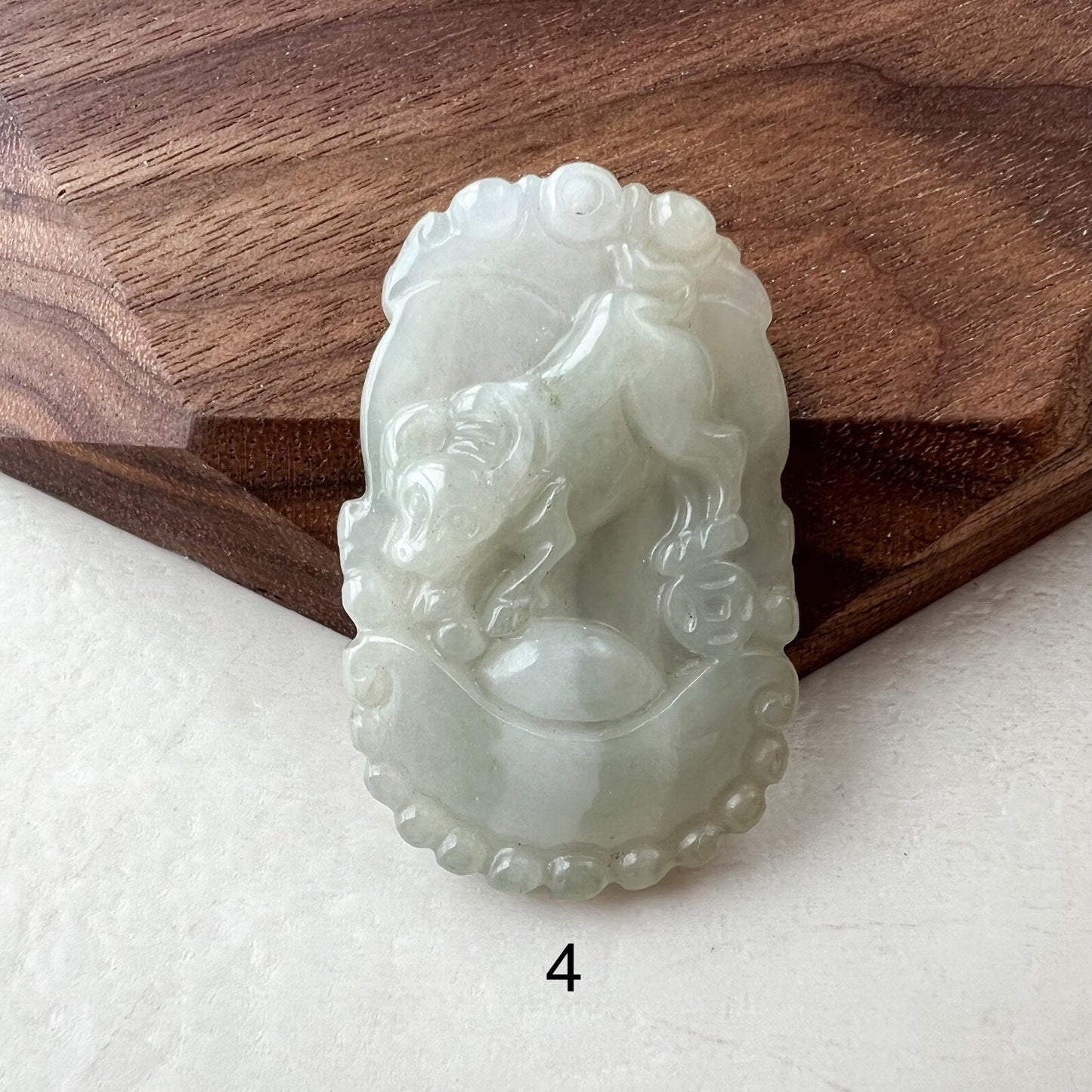 Jadeite Jade Ox Bull Cow Chinese Zodiac Carved Necklace, YW-0110-1646685489 - AriaDesignCollection