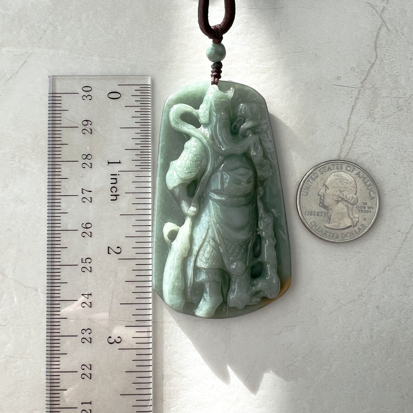 Large Green Jadeite Jade Guan Yu Guan Gong Carved Pendant Necklace, YJ-1221-0228922 - AriaDesignCollection