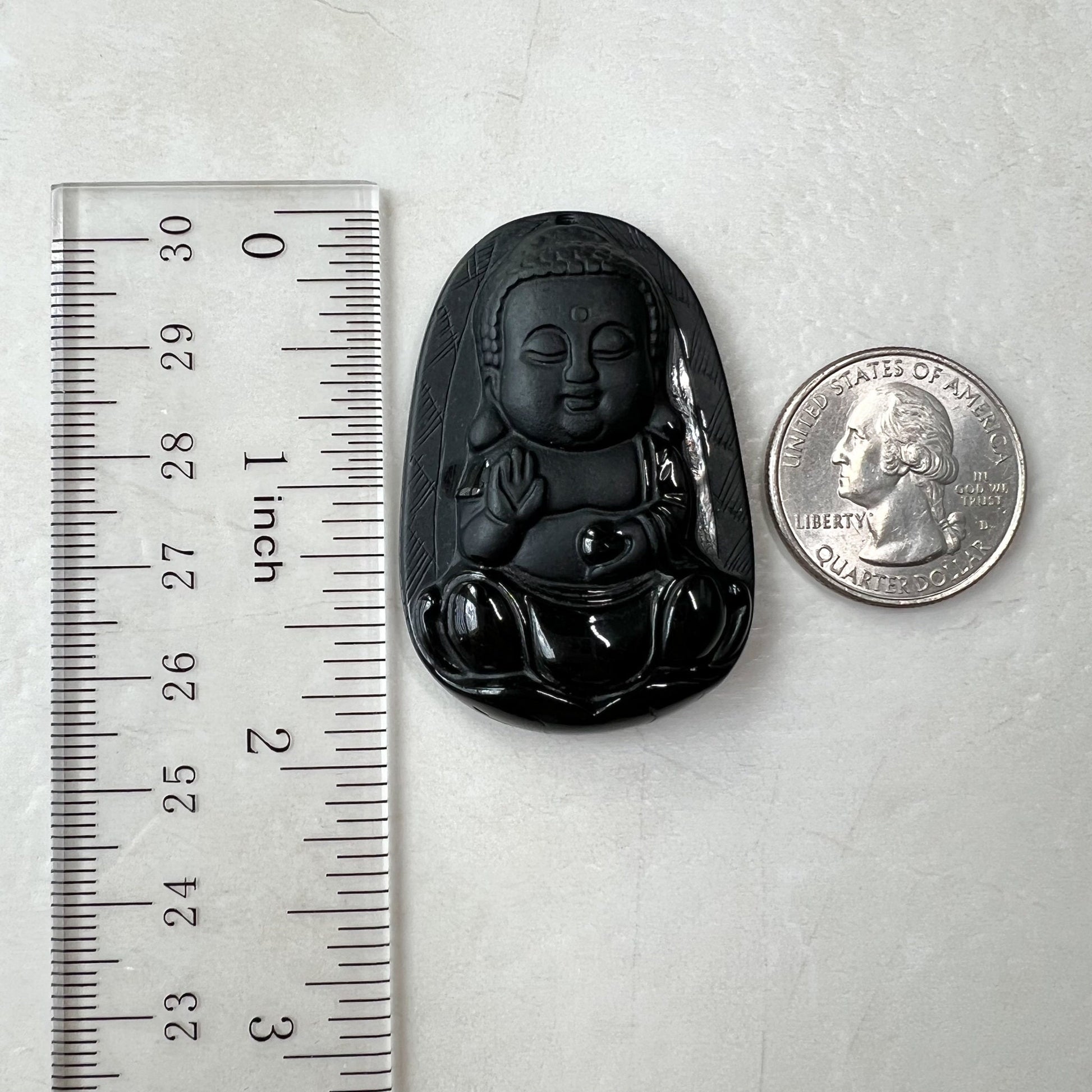 Black Jadeite Jade Omphacite Baby Buddha Necklace, LGG-1221-1646854463 - AriaDesignCollection