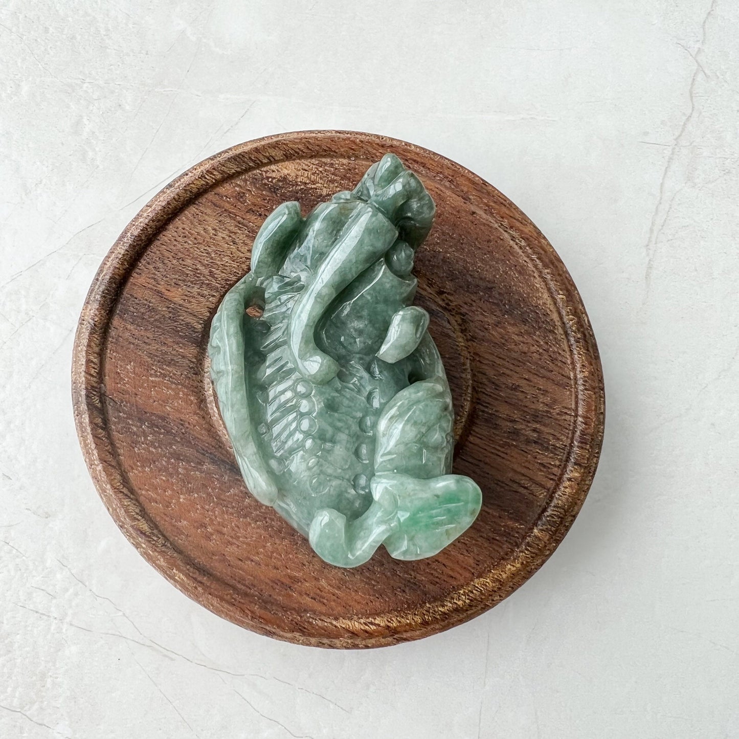 Jadeite Jade Winged Pixiu Pi Xiu Dragon Lion, Chinese Hand Carved Statue, Figurine, Display, Decoration, Green Jade, YJ-1221-0252055 - AriaDesignCollection