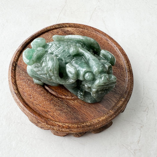 Jadeite Jade Winged Pixiu Pi Xiu Dragon Lion, Chinese Hand Carved Statue, Figurine, Display, Decoration, Green Jade, YJ-1221-0252055 - AriaDesignCollection