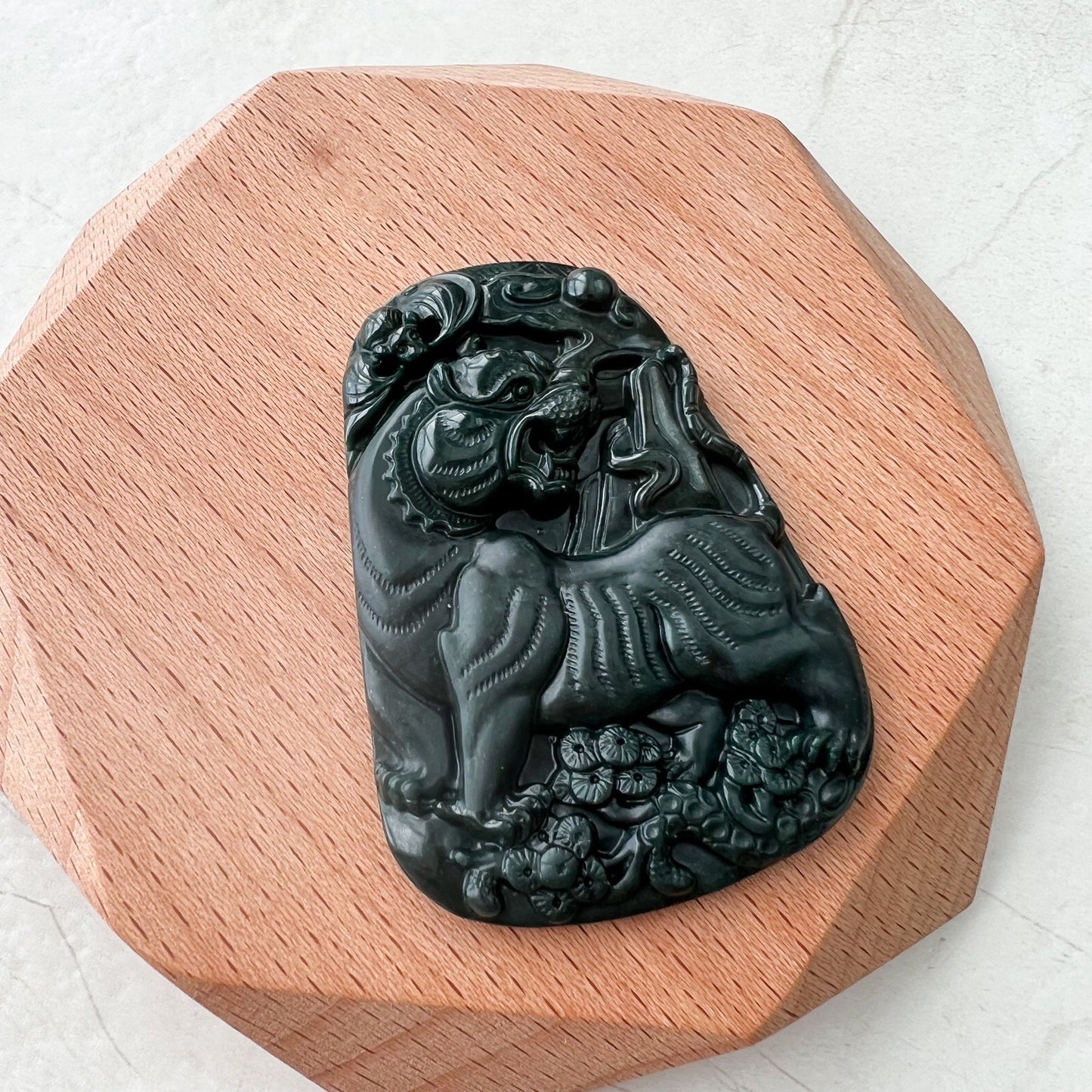 Black Jade Tiger, Jadeite Jade Omphacite, Chinese Zodiac Carved Pendant Necklace, LGG-1221-1646840030 - AriaDesignCollection