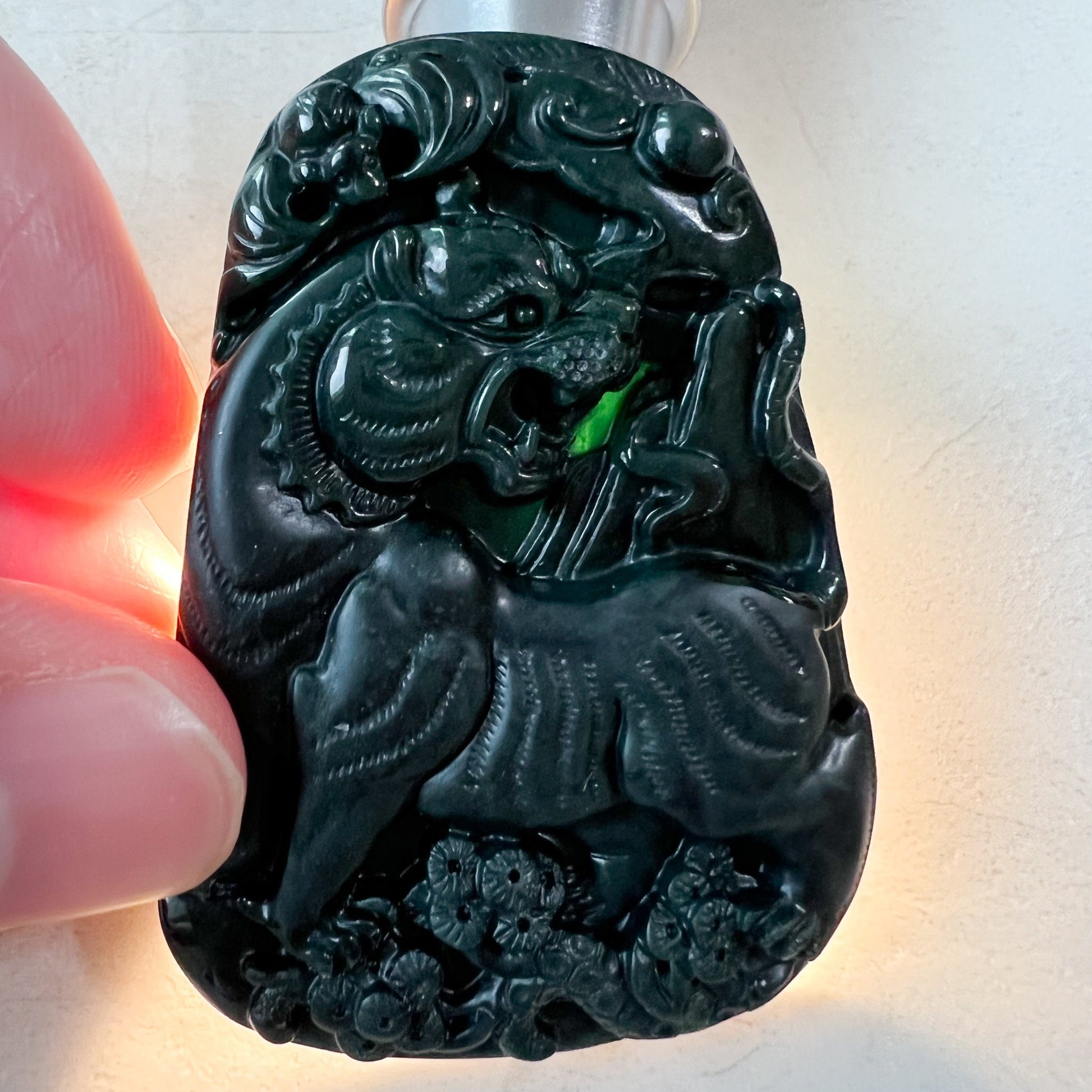 Black Jade Tiger, Jadeite Jade Omphacite, Chinese Zodiac Carved Pendant Necklace, LGG-1221-1646840030 - AriaDesignCollection