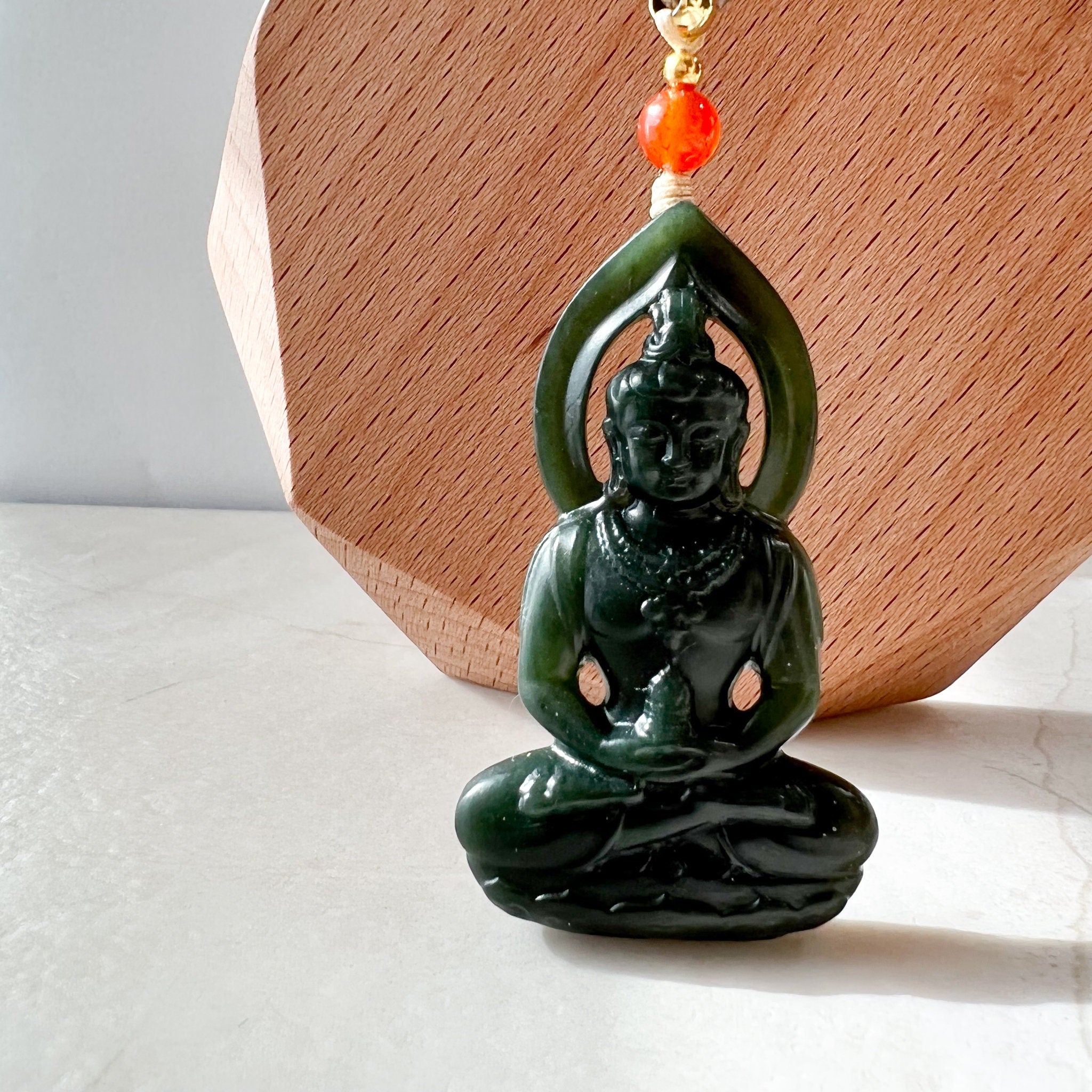 Canadian Jade Buddha Pendant - selling Jade Necklace - Natural Jade - Authentic Jade Dark Green