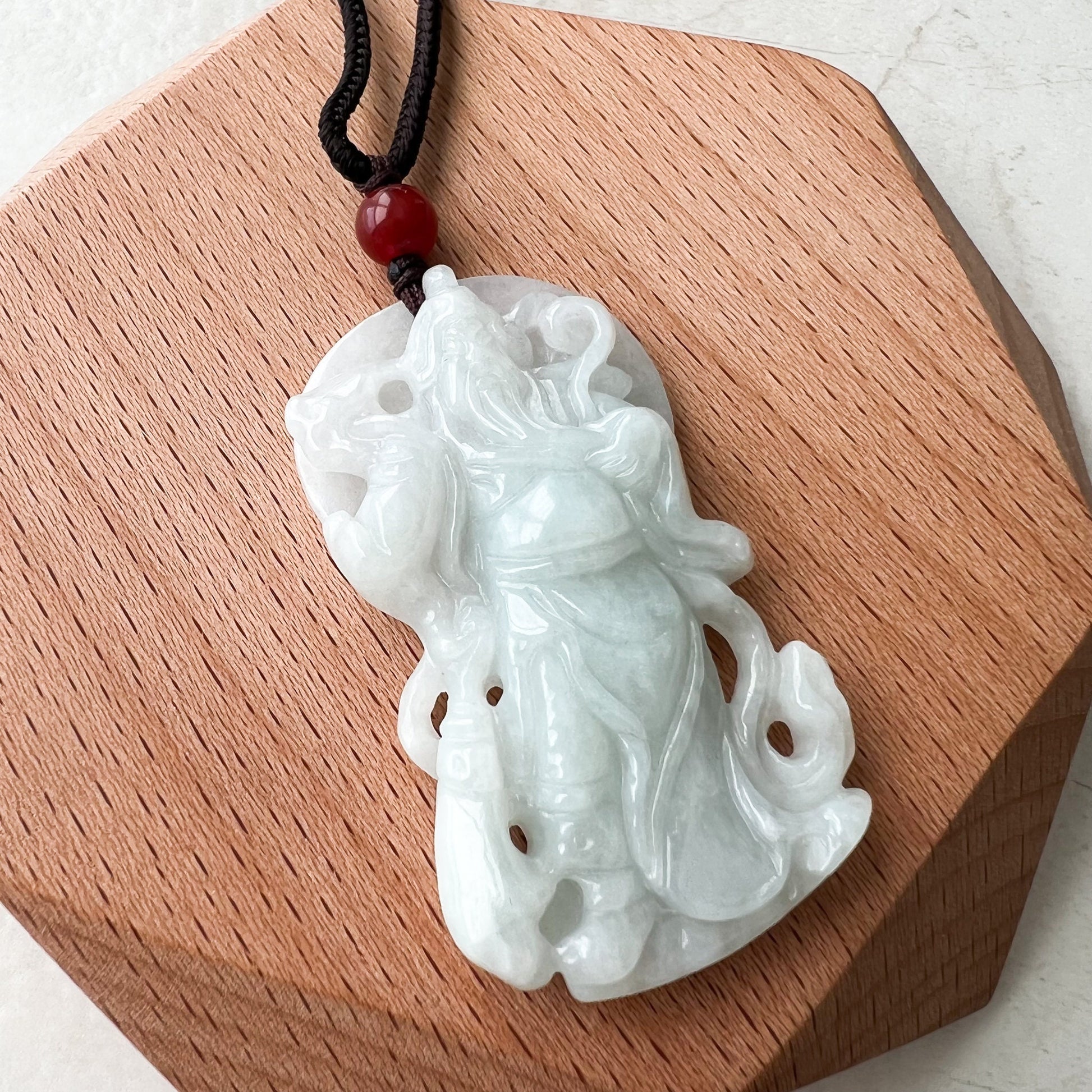 RESERVED FOR J White Jadeite Jade Guan Yu Guan Gong Carved Pendant Necklace, YJ-1221-0233722 - AriaDesignCollection