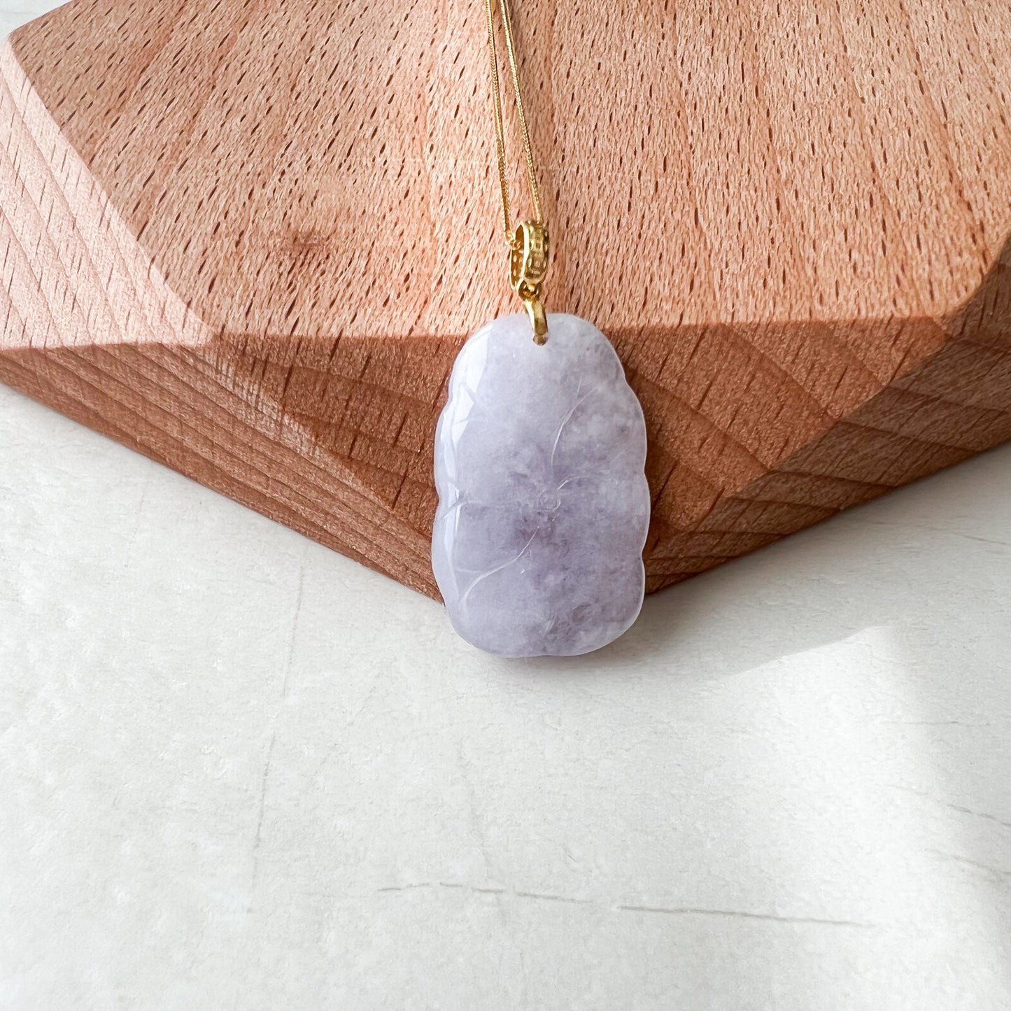 Small Purple Jade Flower Pendant, Jadeite Jade, 18K Gold Bail, Lavender, Pendant Necklace, FSX-1221-TXC37567 - AriaDesignCollection