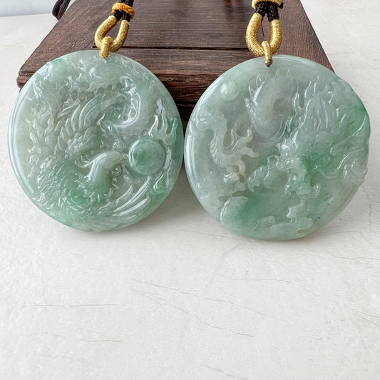 Couple Green Jadeite Jade Dragon Phoenix Love Necklace, YJ-1221-0210997 - AriaDesignCollection