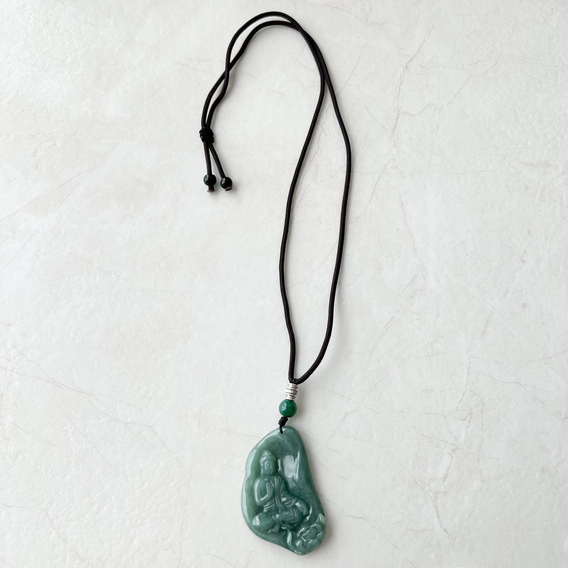 Jadeite Jade Amitabha Buddha Amita Amida Green Carved Pendant Necklace, YJ-1221-0210865 - AriaDesignCollection