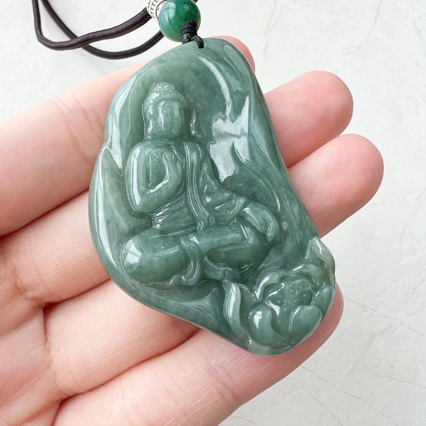 Jadeite Jade Amitabha Buddha Amita Amida Green Carved Pendant Necklace, YJ-1221-0210865 - AriaDesignCollection