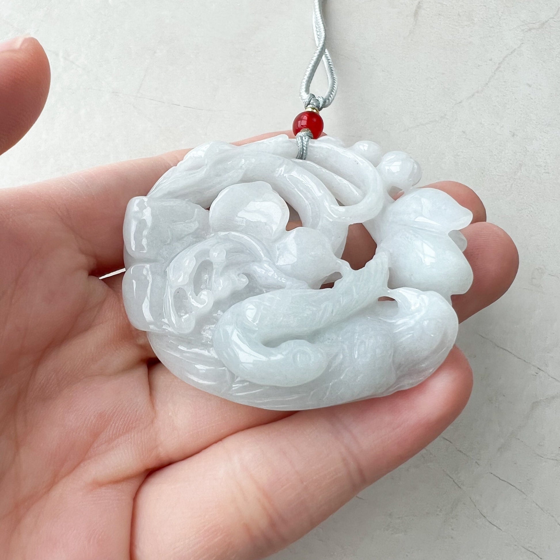 Jadeite Jade Flower Floral Twin Bird Hand Carved Pendant, ZYF-1221-1646321987 - AriaDesignCollection