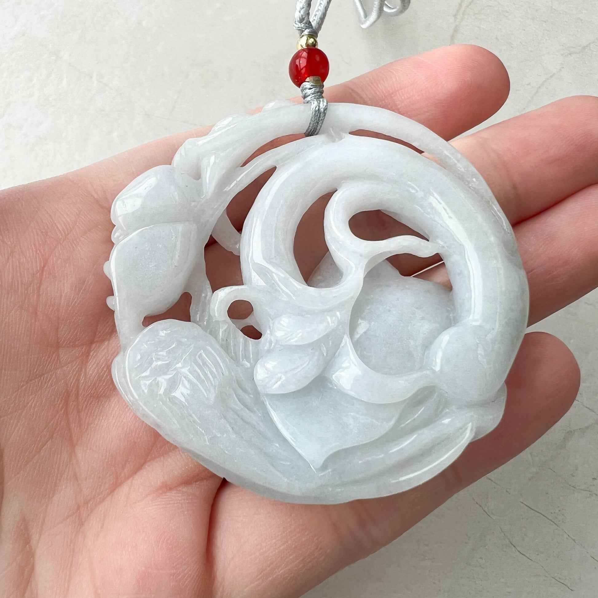 Jadeite Jade Flower Floral Twin Bird Hand Carved Pendant, ZYF-1221-1646321987 - AriaDesignCollection