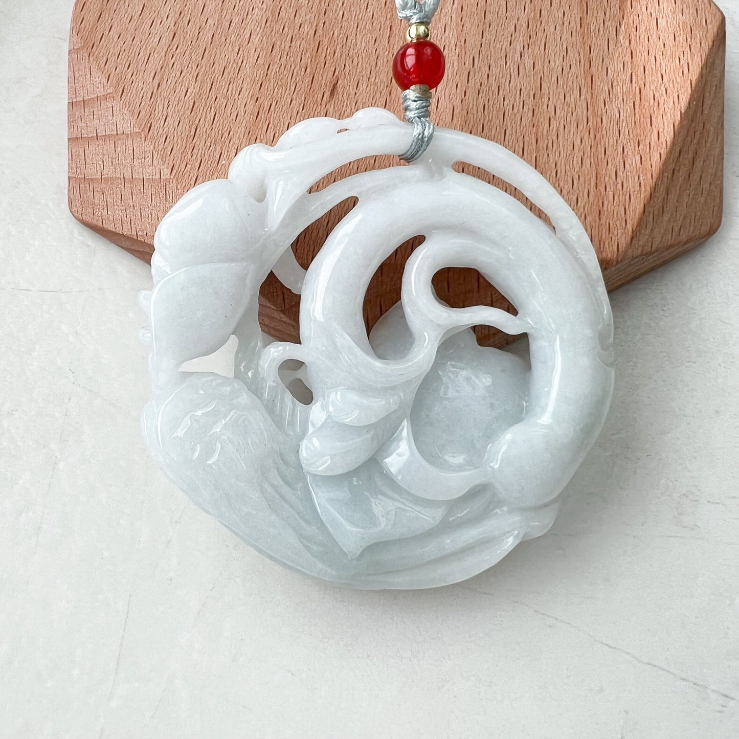 Jadeite Jade Flower Floral Twin Bird Hand Carved Pendant, ZYF-1221-1646321987 - AriaDesignCollection