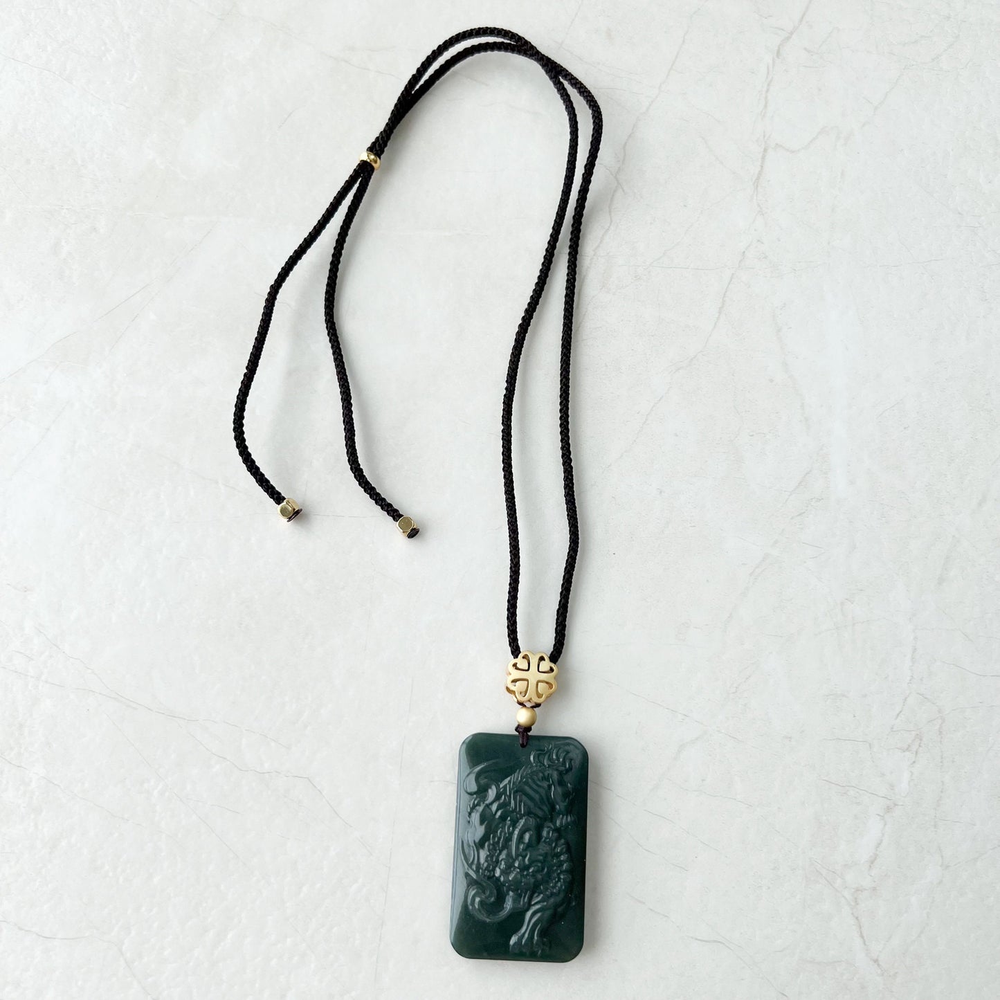 Nephrite Jade Tiger, Dark Green Jade, Chinese Zodiac Carved Pendant Necklace, NVN-1221-1646272324 - AriaDesignCollection