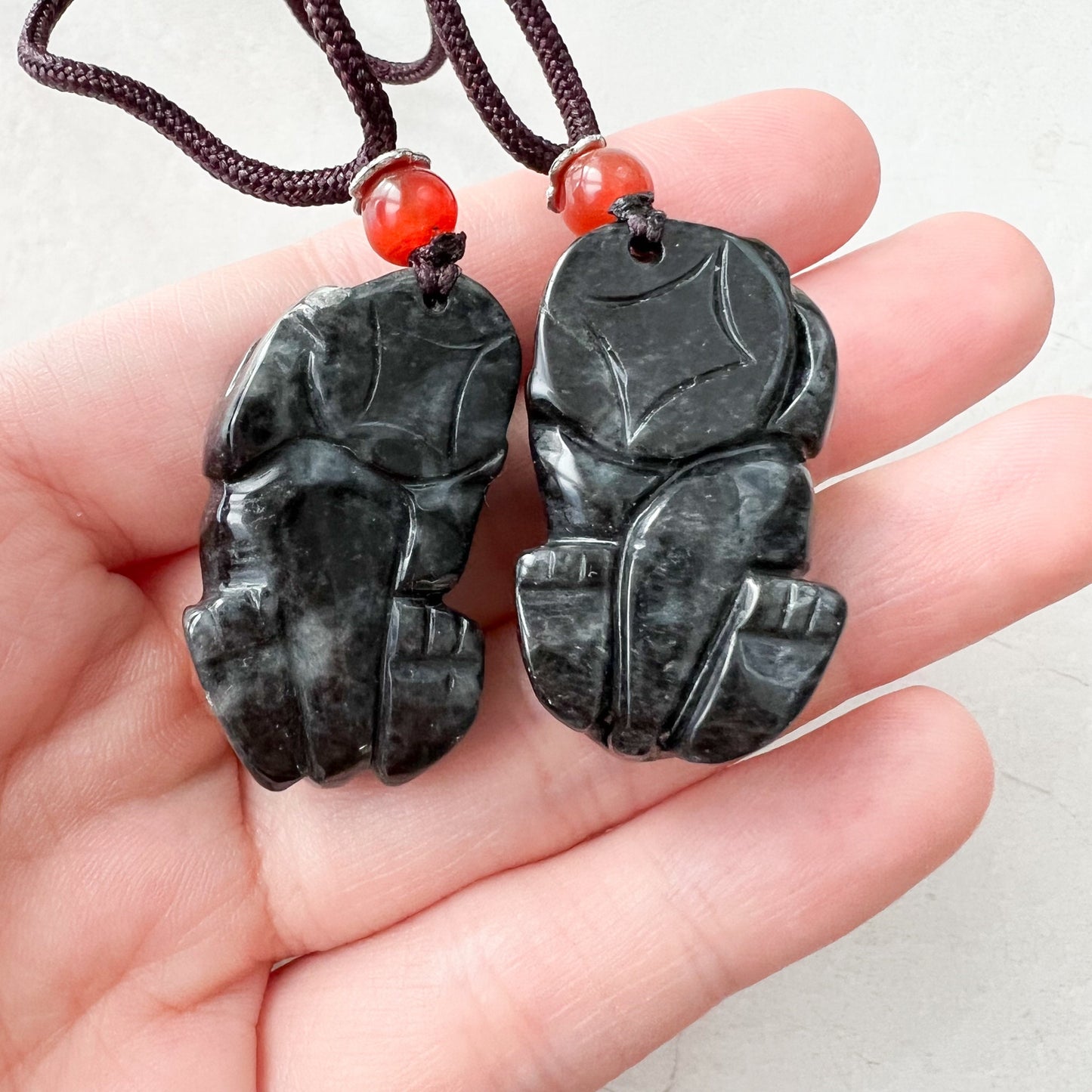 Pair Dual Couple Pendant, Black Jadeite Jade Dragon Pixiu Dragon Chinese Carved Pendant, YJ-1221-0203572 - AriaDesignCollection