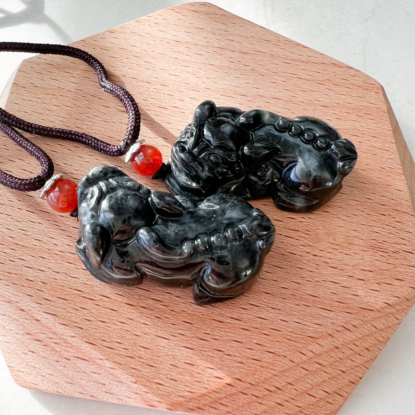 Pair Dual Couple Pendant, Black Jadeite Jade Dragon Pixiu Dragon Chinese Carved Pendant, YJ-1221-0203572 - AriaDesignCollection