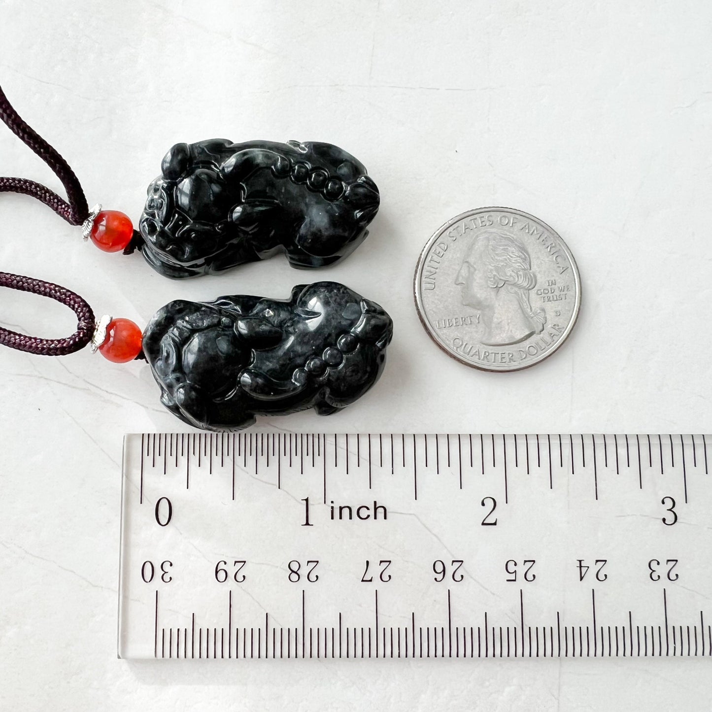 Pair Dual Couple Pendant, Black Jadeite Jade Dragon Pixiu Dragon Chinese Carved Pendant, YJ-1221-0203572 - AriaDesignCollection