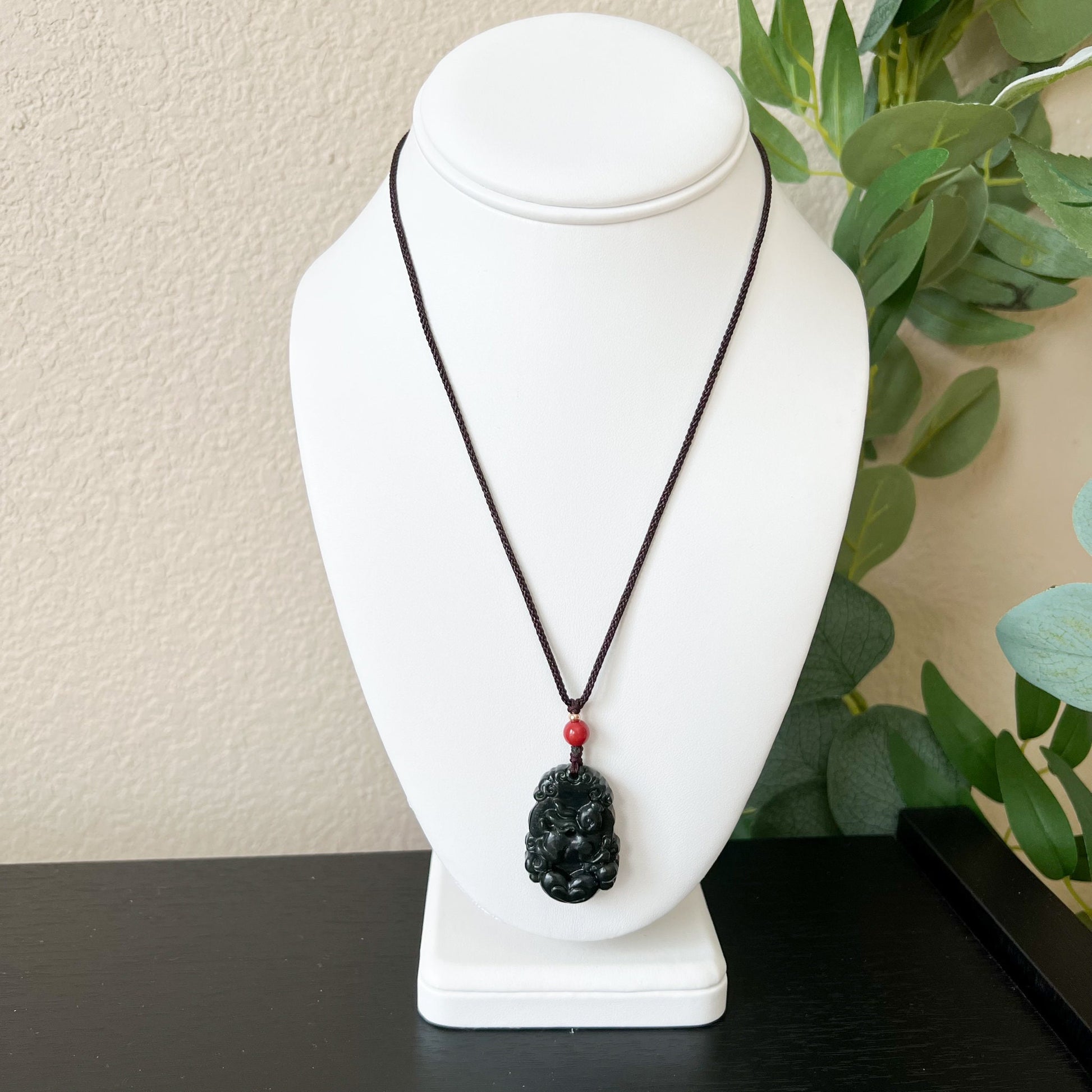 Dark Green Jade, Nephrite Jade, Rabbit Chinese Zodiac Carved Pendant Necklace, RM-1221-1646271830 - AriaDesignCollection