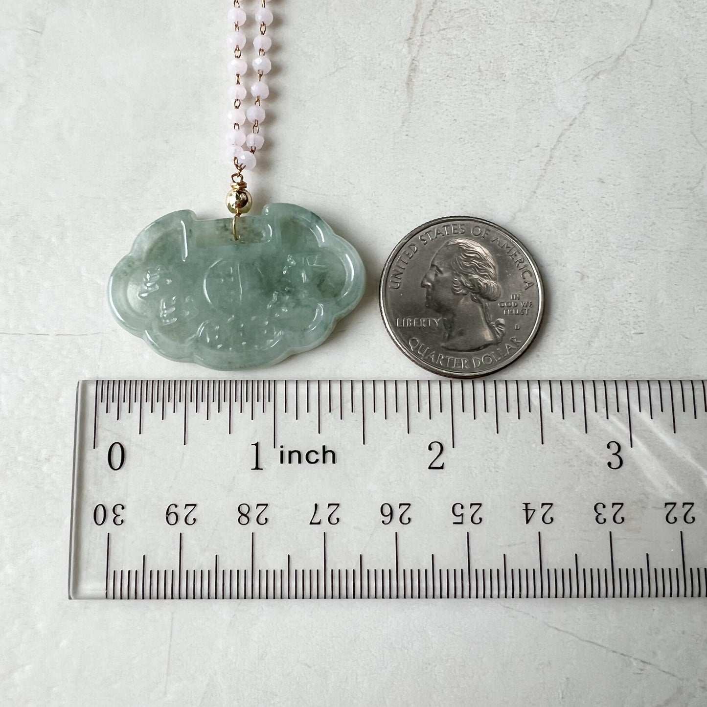 Small Jadeite Jade Longevity Lock Carved Necklace, HY-0921-0061992 - AriaDesignCollection