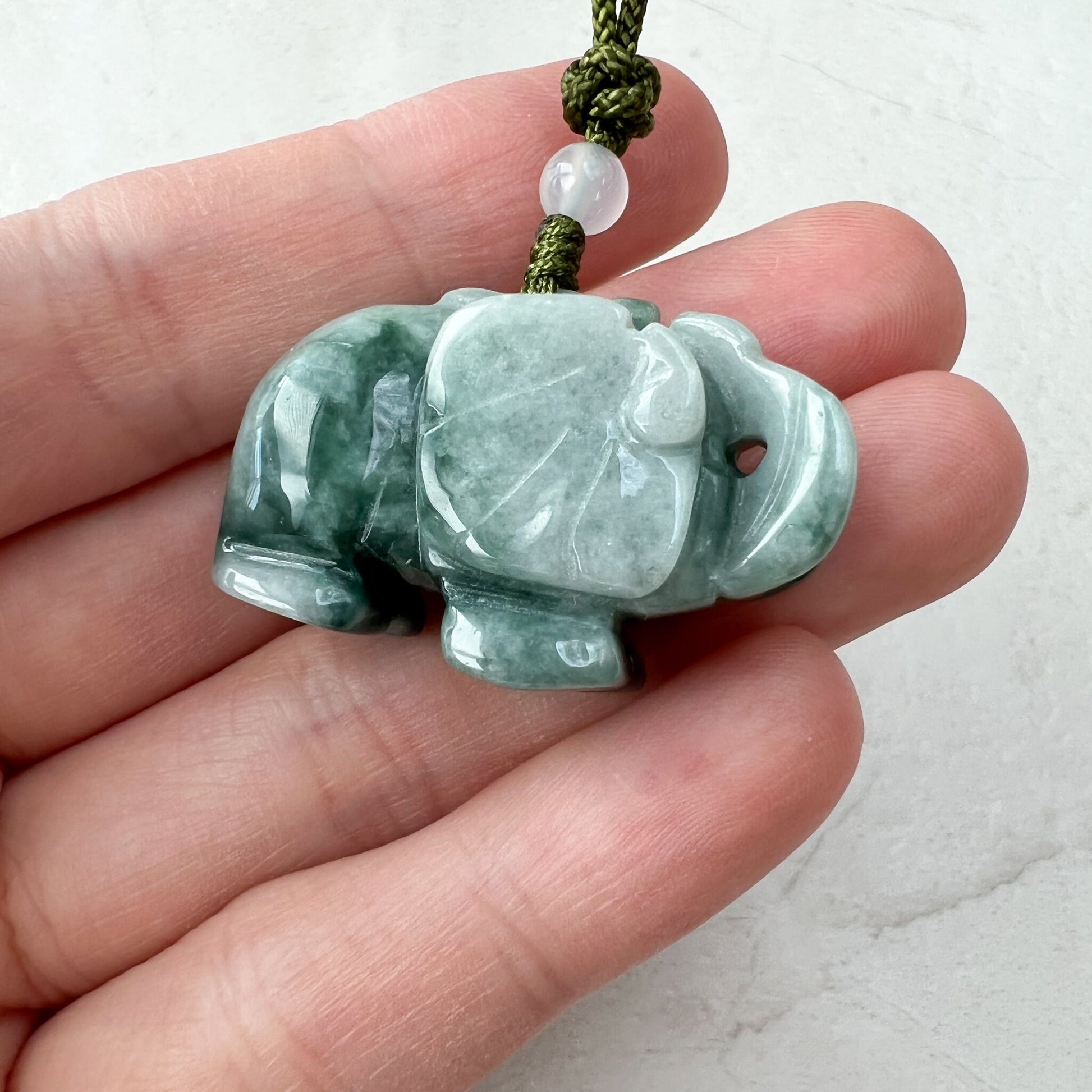 Jadeite Jade Green Elephant Hand Carved Pendant Necklace, YW-0110-1647035131 - AriaDesignCollection