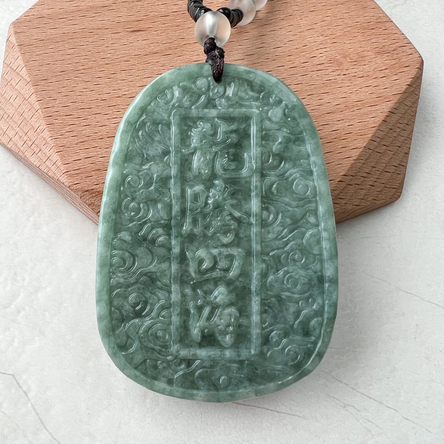 Green Jadeite Jade Dragon Chinese Zodiac Hand Carved Pendant Necklace, YJ-1221-0215654 - AriaDesignCollection