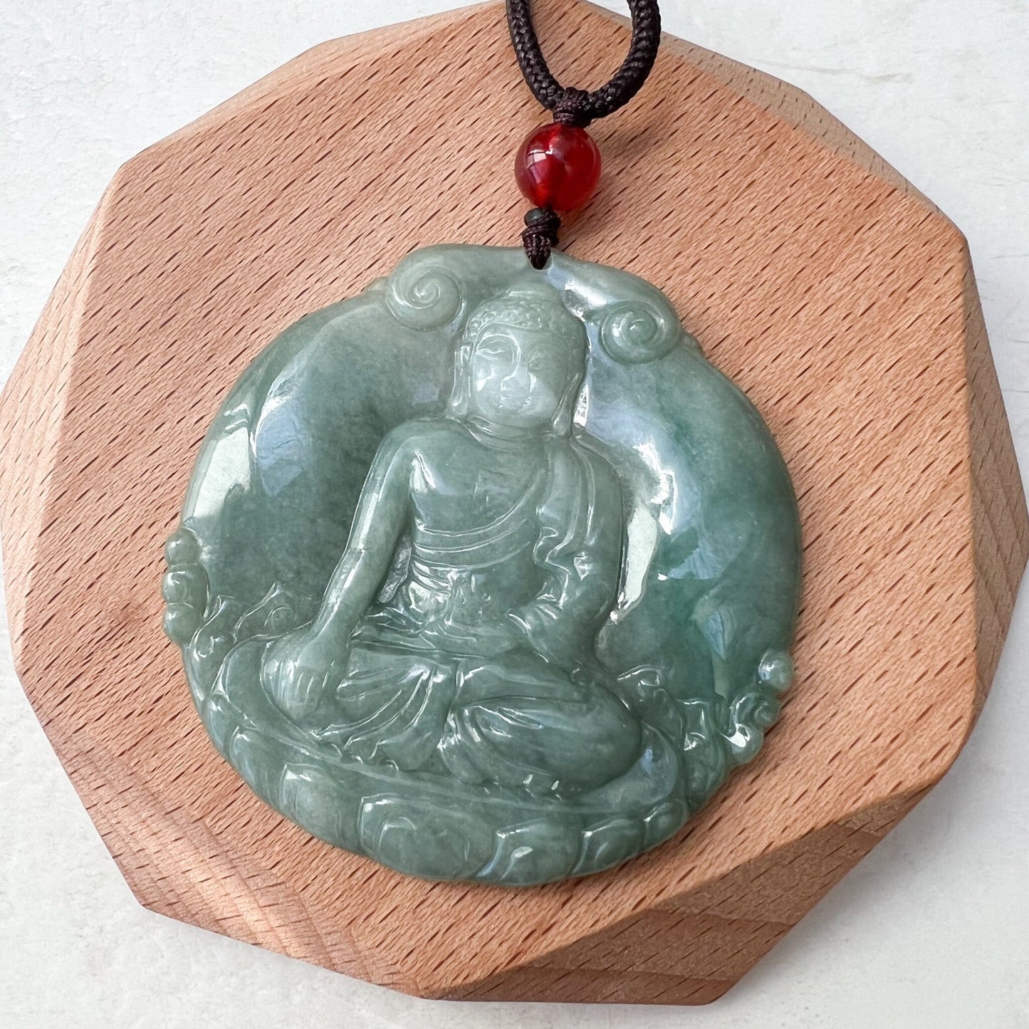 Jadeite Jade Amitabha Buddha Amita Amida Green Carved Pendant Necklace, YJ-1221-0279050 - AriaDesignCollection