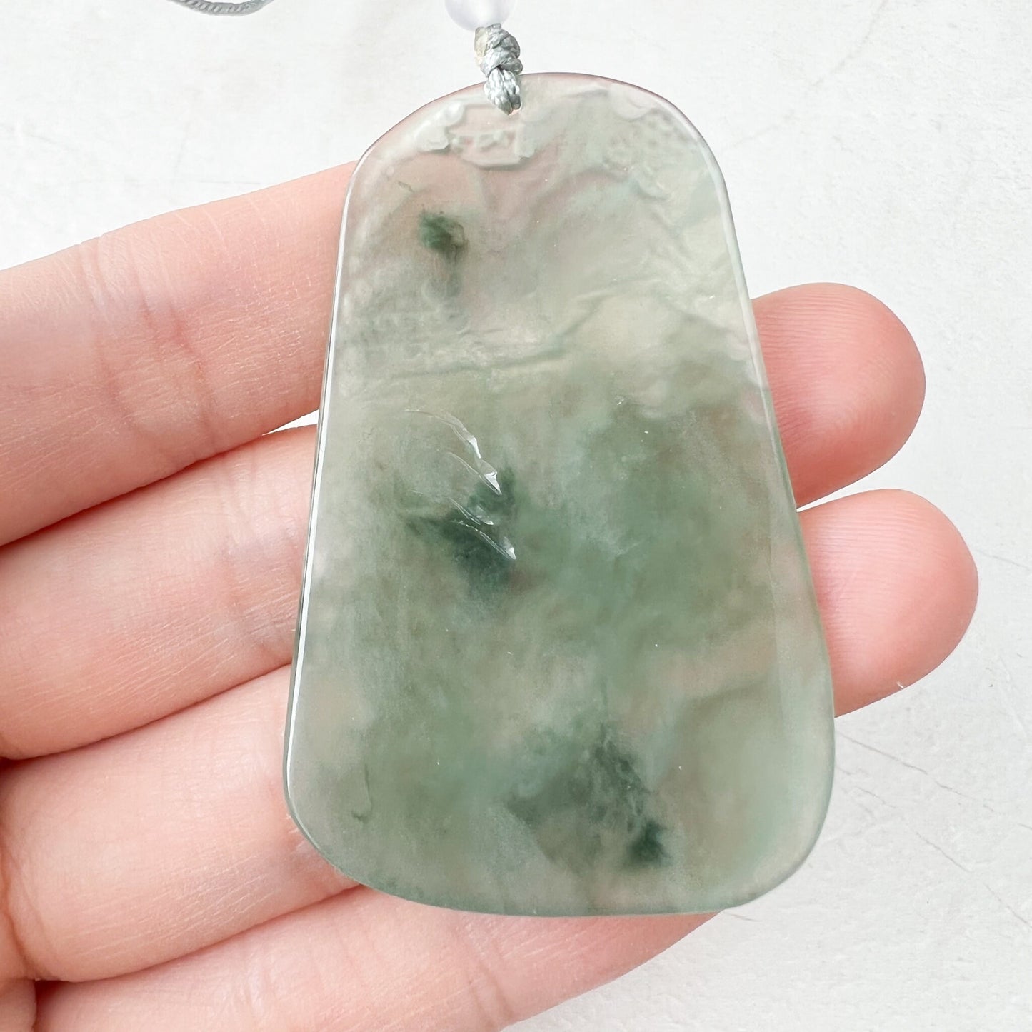 Icy Translucent Jadeite Jade Thin Landscape Mountain Forest River Scenery Hand Carved Pendant Necklace, ZYF-1221-1646196175 - AriaDesignCollection