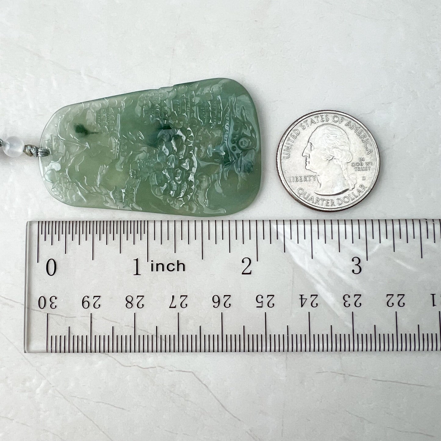 Icy Translucent Jadeite Jade Thin Landscape Mountain Forest River Scenery Hand Carved Pendant Necklace, ZYF-1221-1646196175 - AriaDesignCollection