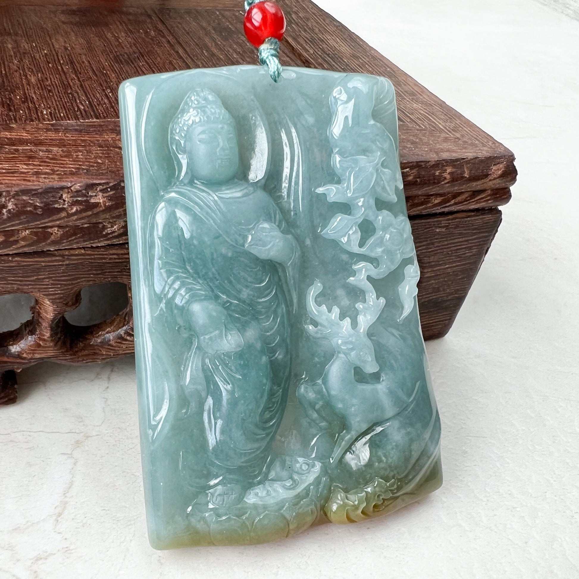 Jadeite Jade Vairocana Buddha Da Ri Ru Lai Carved Pendant Necklace, ZYF-0921-1646192222 - AriaDesignCollection